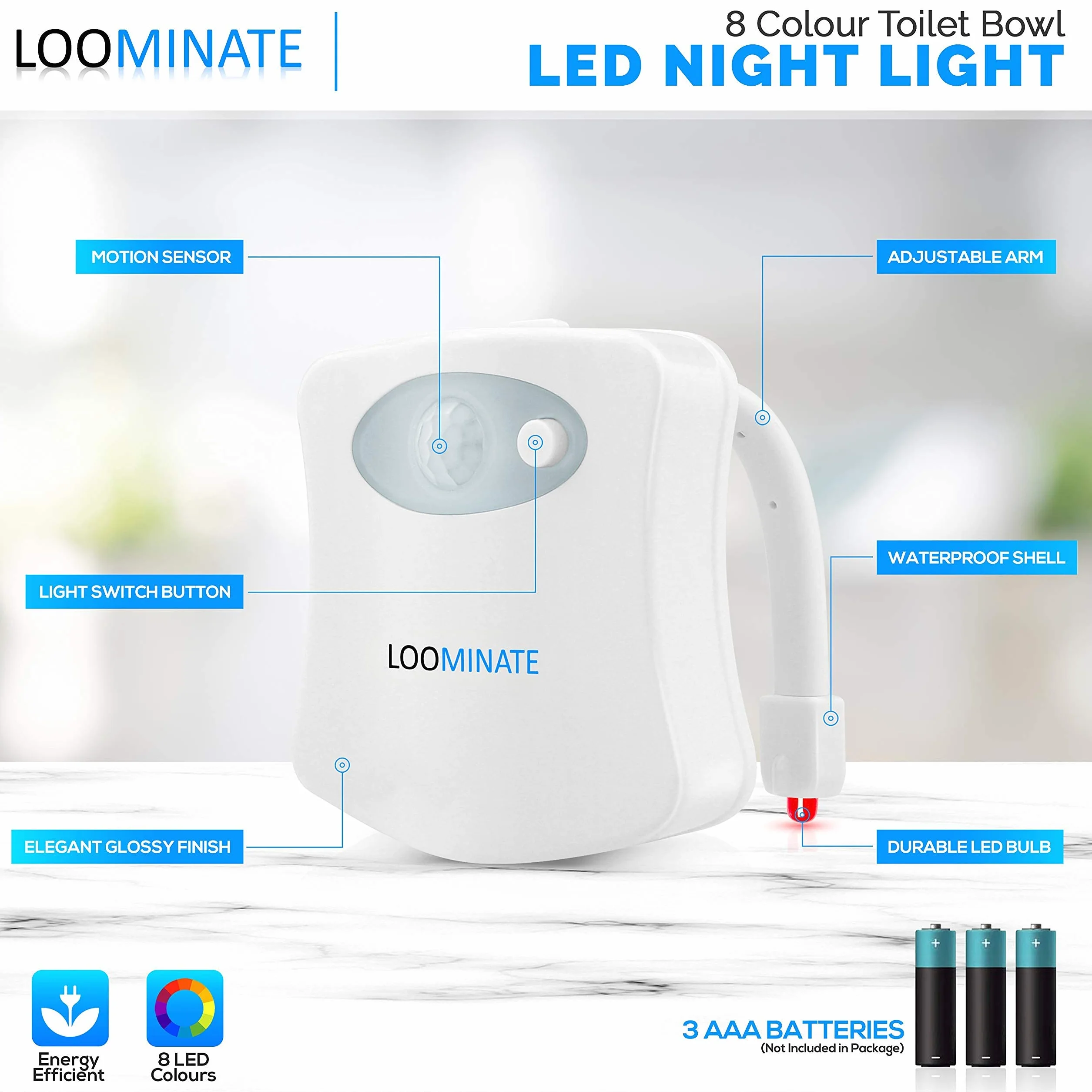 The Loominate lampka nocna do muszli klozetowej, ulepszony czujnik ruchu LED klasy premium, 8 kolorów i zmiana koloru, pasuje do wszystkich toalet, łatwa instalacja