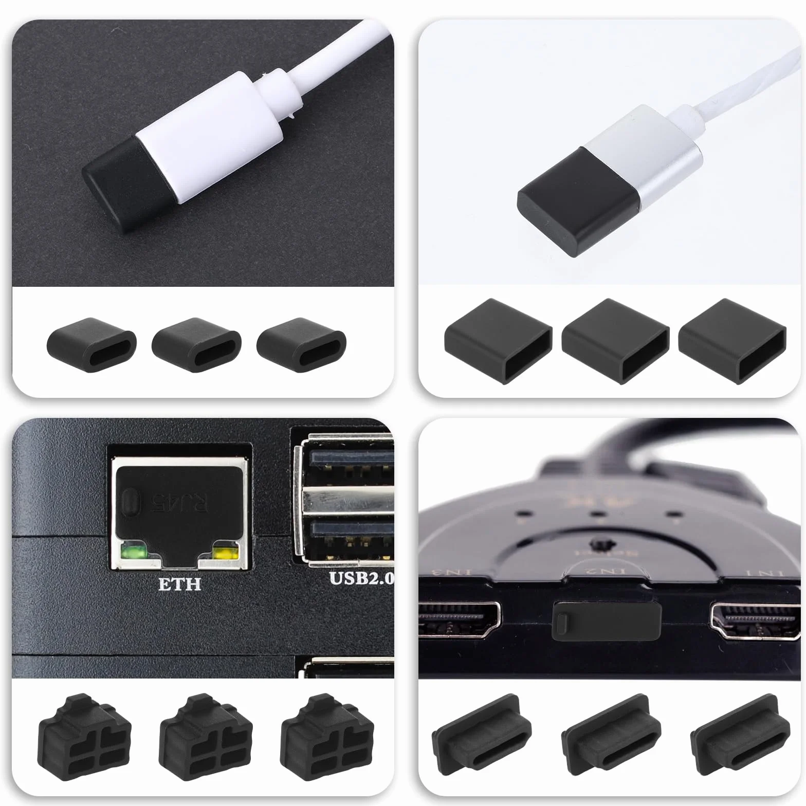 Silikonowe nasadki ochronne USB C USB-A HDMI RJ45 3,5 mm 50 sztuk 7 rodzajów
