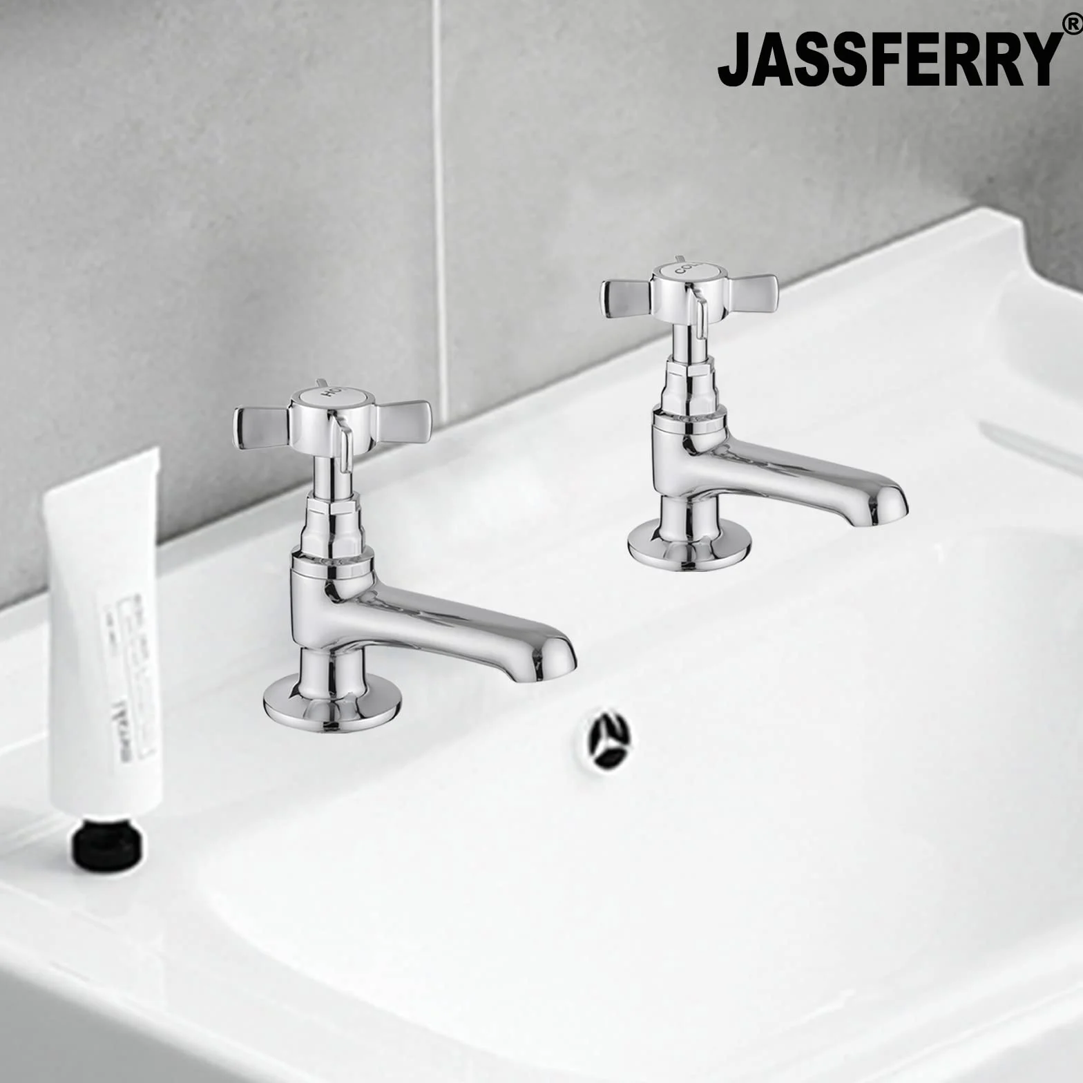 JASSFERRY Para kranów do umywalki ciepła i zimna woda łazienka zlew uchwyt krzyżowy ceramiczne uchwyty 1/2 cala baterie (krzyż)
