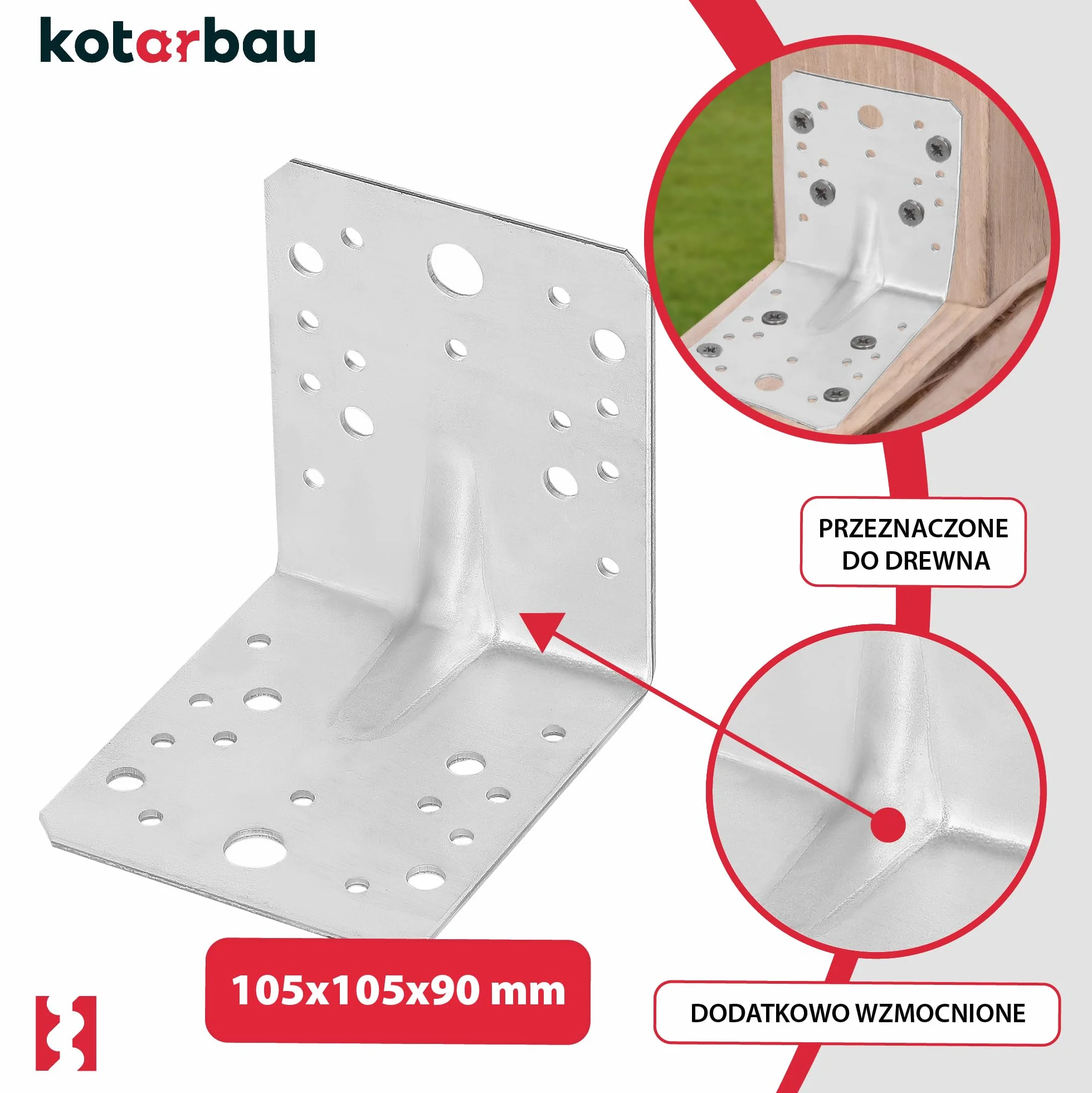 KOTARBAU® 50 szt. Kątownik Ciesielski - Łącznik Budowlany - 105 x 105 x 90 MM - Stal ocynkowana - z Przetłoczeniem - Nierdzewny