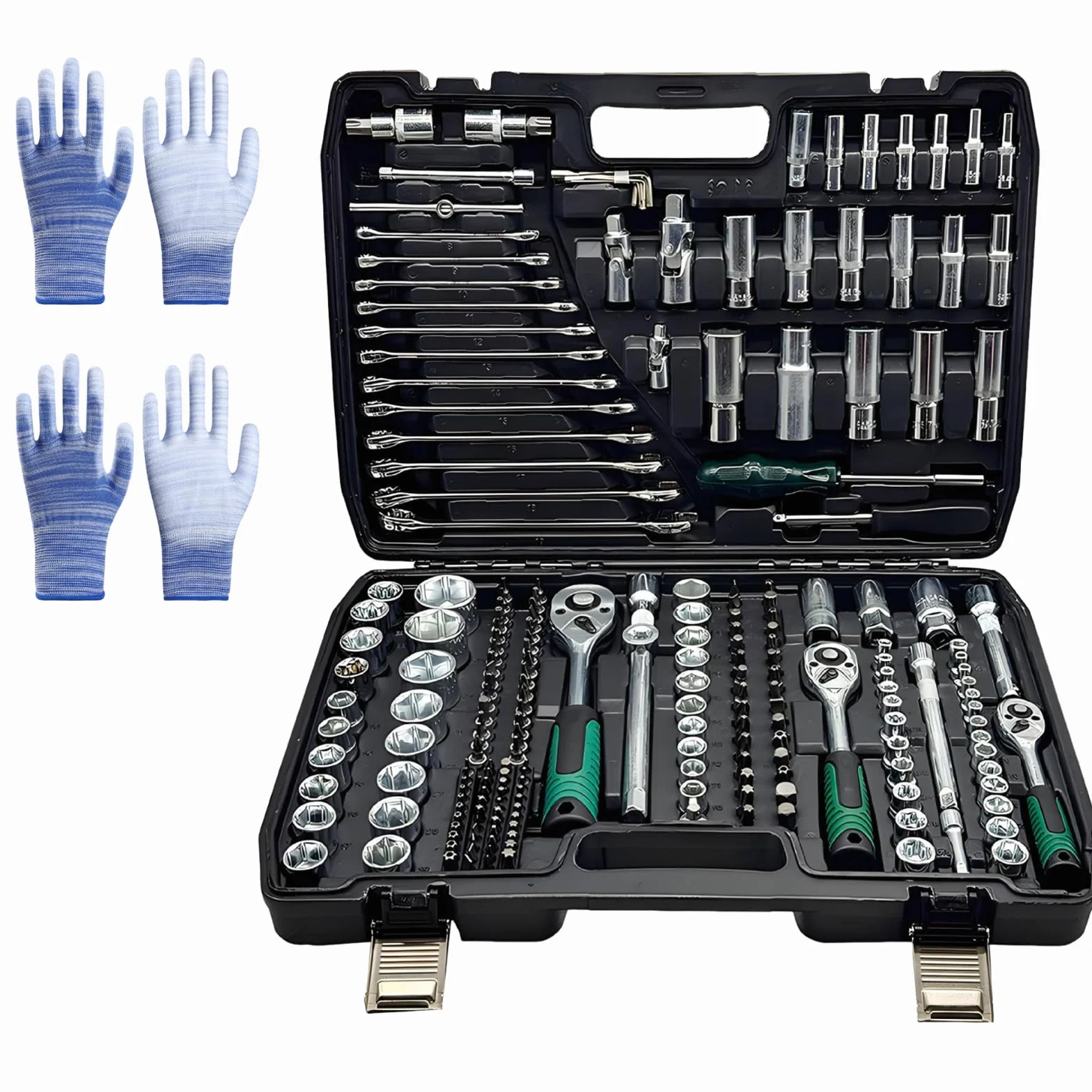 216-częściowy zestaw narzędzi dla mechaników, zestawy kluczy grzechotkowych z 72 zębami, zestaw nasadek 1/4", 3/8" i 1/2", z przegubem uniwersalnym i przedłużaczami, do napraw samochodowych, Strona gł