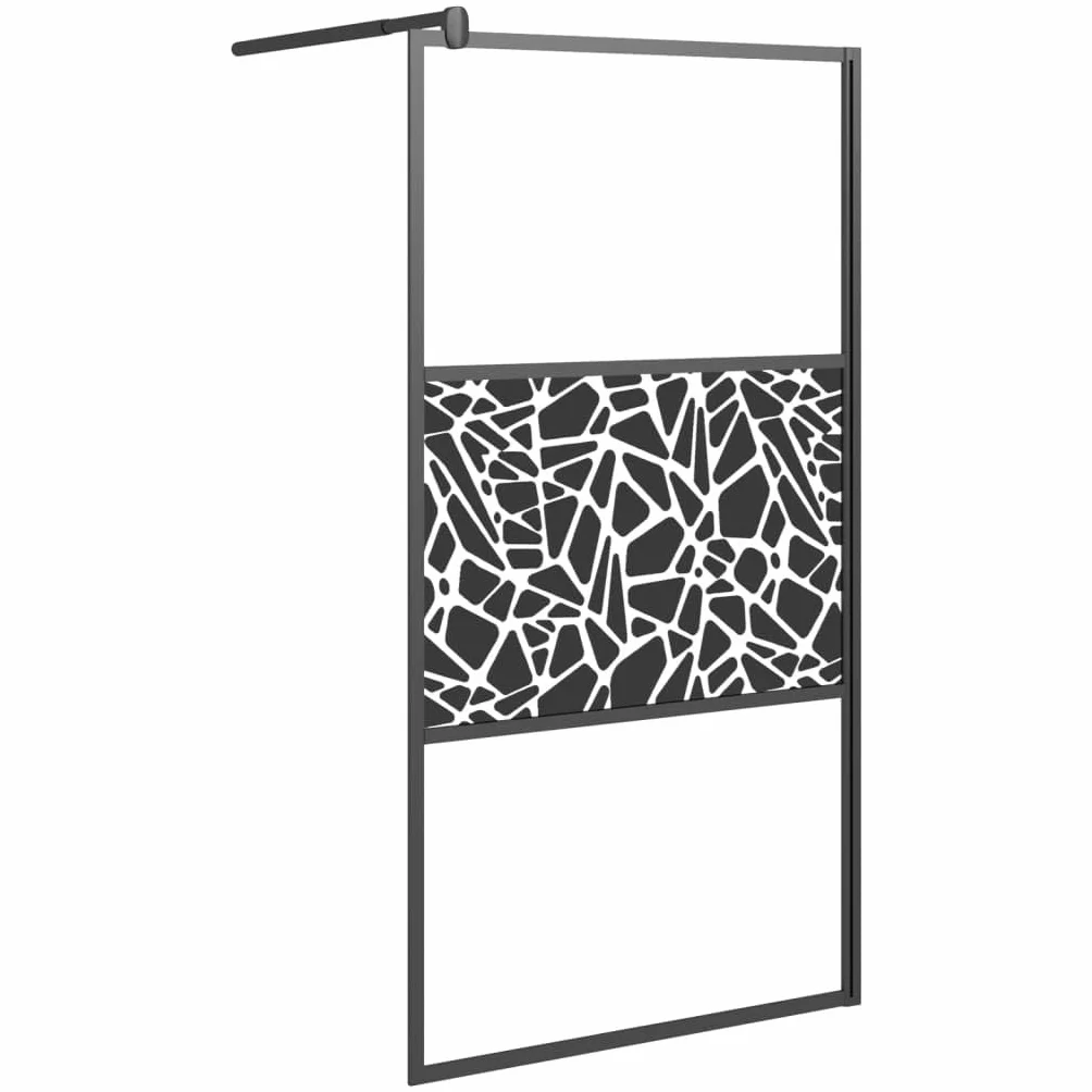 vidaXL Ścianka prysznicowa, 100x195cm, szkło ESG, wzór kamieni, czarny, ścianka prysznicowa, ekran prysznicowy, kabina prysznicowa