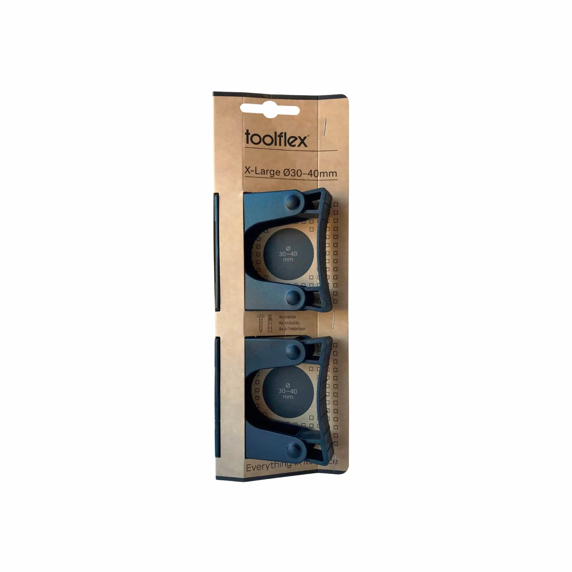 x2 czarne uchwyty do przechowywania narzędzi odpowiednie do organizera ściennego Toolflex (30 – 40 mm)