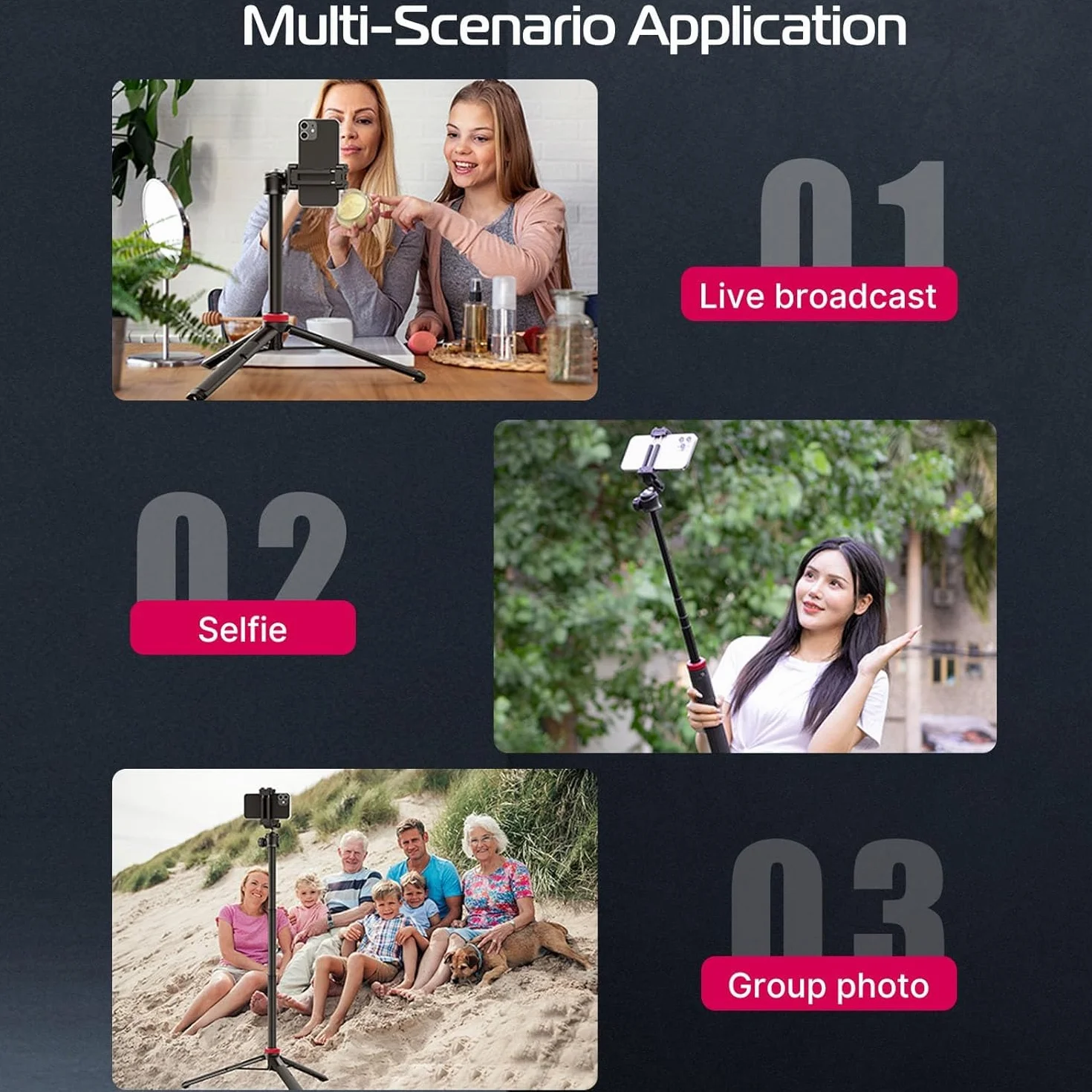 ULANZI Statyw do telefonu MT-44 149.9 cm Selfie Stick 2 w 1 z klipsem i głowicą kulową 360°