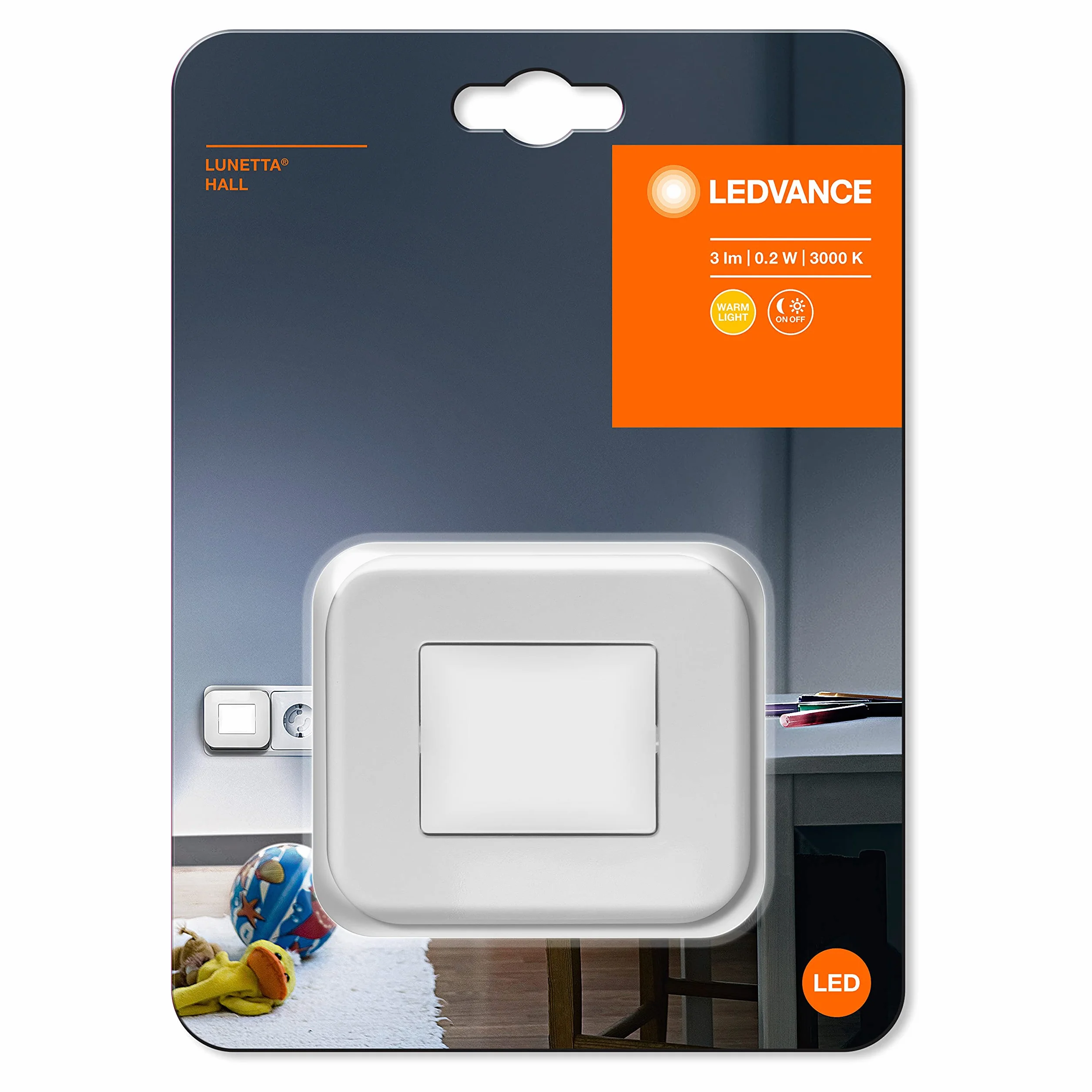 LEDVANCE Oświetlenie nocne LED: for trzonek, LUNETTA® Hall / 0,20 W, 220…240 V, Ciepły biały, 3000 K, materiał: polycarbonate (pc), IP20