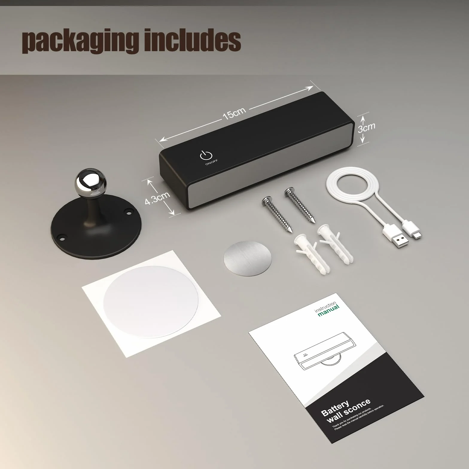 YiLaie Lampa ścienna LED do wnętrz 2 szt., z baterią 4000 mAh, obrót 360°, regulacja jasności, bezprzewodowa lampa ścienna, dotykowa lampka nocna, lampka do czytania, czarna