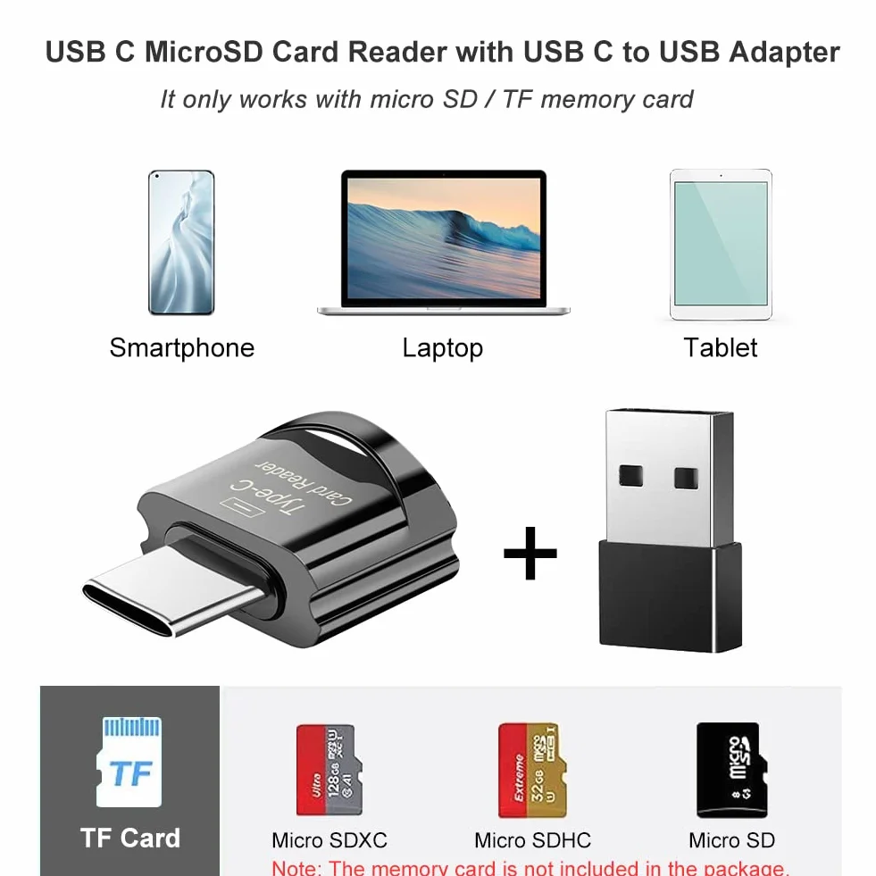 Czytnik kart micro SD USB C TF z adapterem USB C na USB kompatybilny z MacBookiem laptopami Android