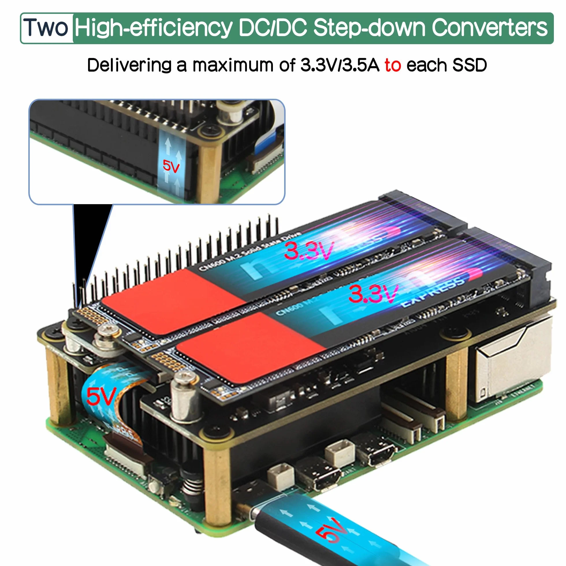 Geekworm X1004 Dual M.2 NVMe SSD Shield PCIe peryferal Board for Raspberry Pi 5