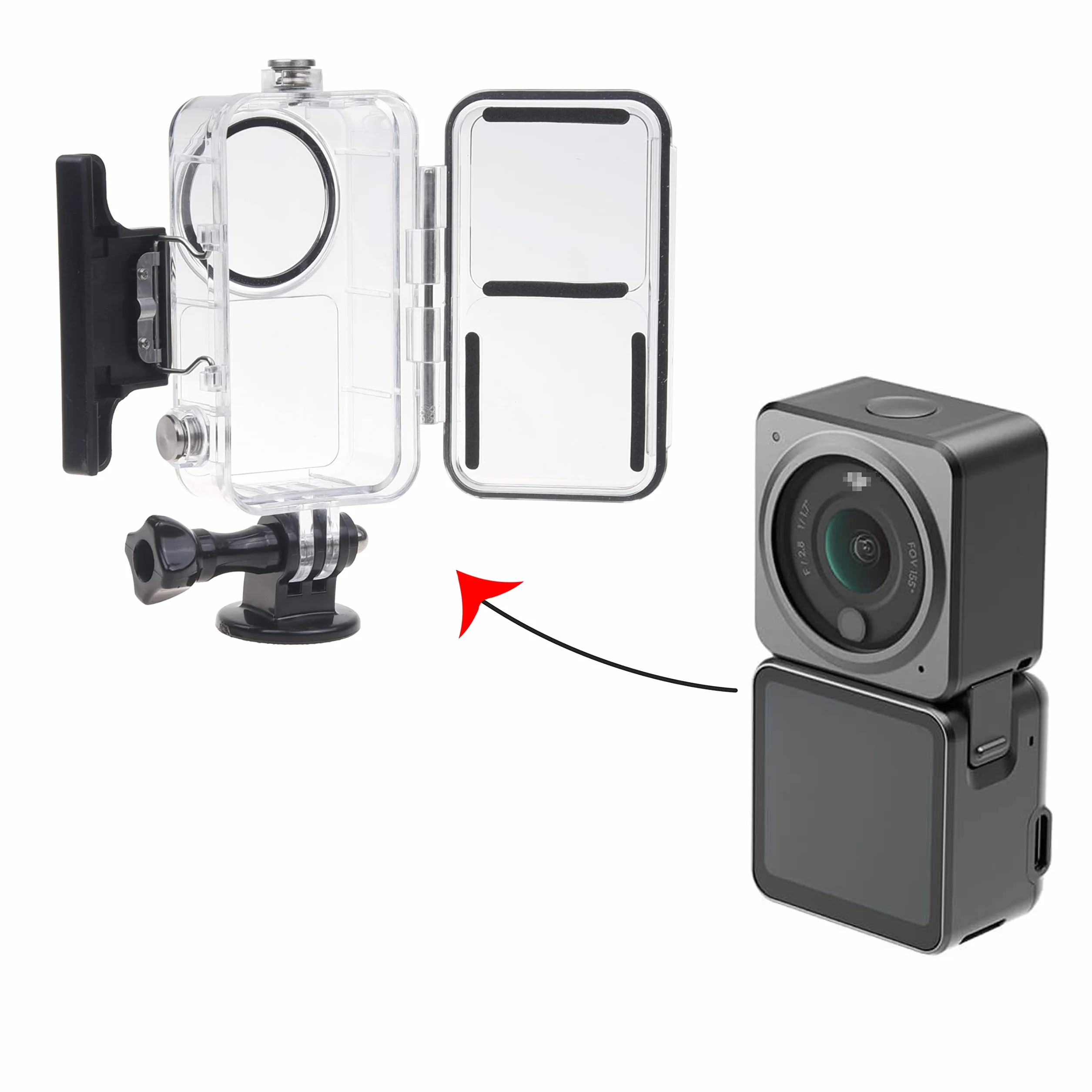 Wodoodporna Obudowa Camkix Kompatybilna z DJI Action 2 Power Combo lub DJI Action 2 Dual-Screen Combo -Przezroczysty - Chroni do 147 Stóp/45 m pod Wodą - Wyraźny Wyświetlacz