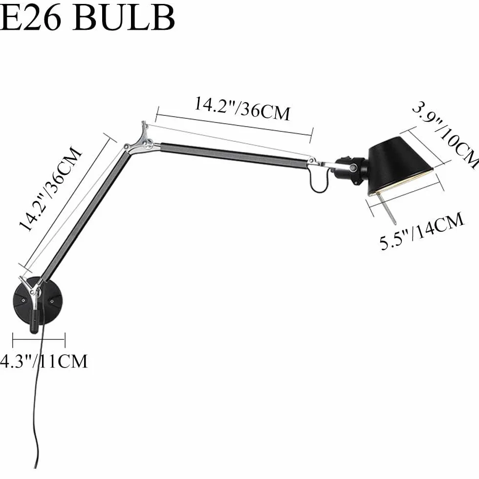 Lampy ścienne, Długie kinkiety ścienne z wysięgnikiem obrotowym, Żelazna lampa robocza, Składane oświetlenie ścienne, Srebrne oprawy ścienne do nauki, Lampa ścienna