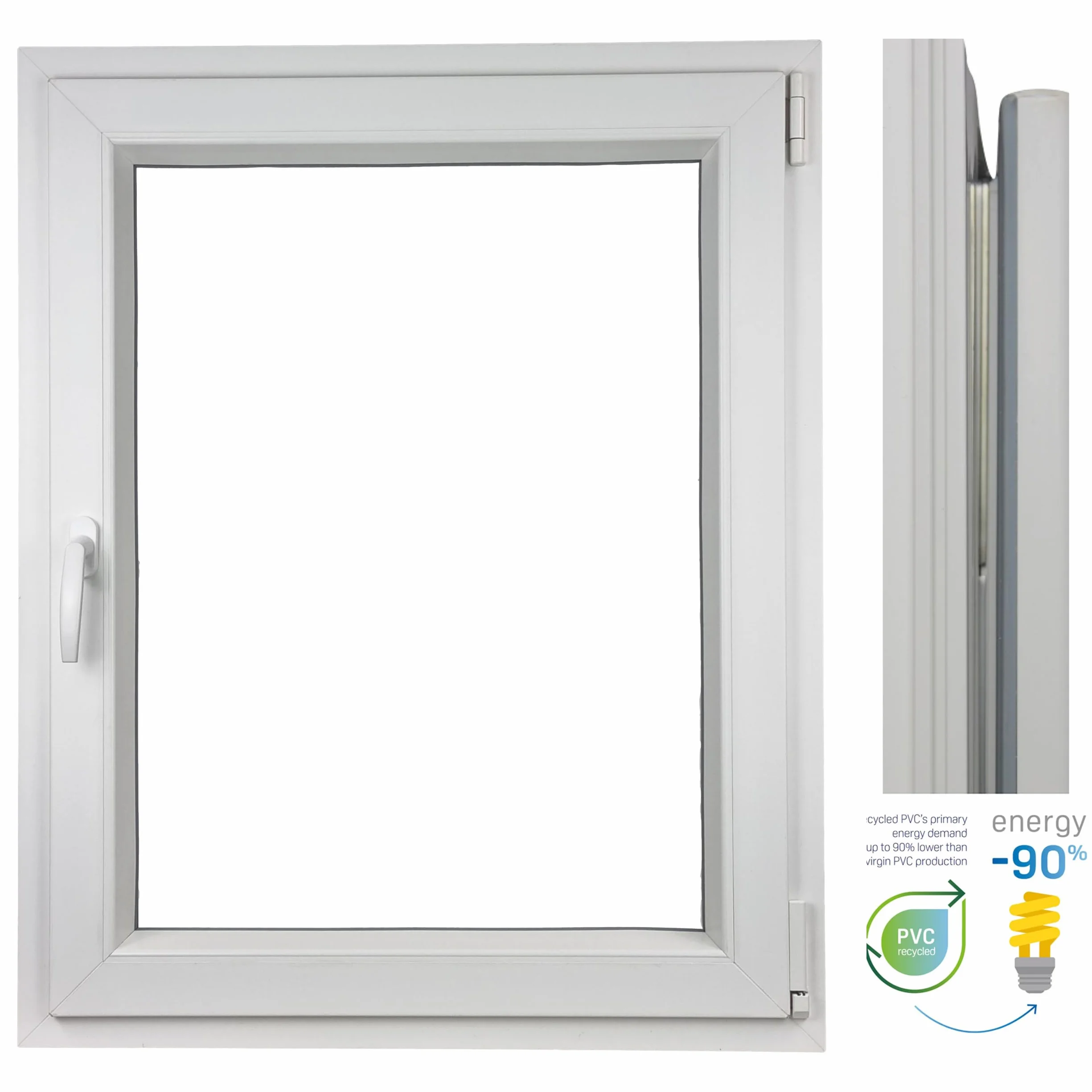 Okno PCV 500 X 700 DIN Prawe Białe | Ciepłe, energooszczędne | Mikrowentylacja