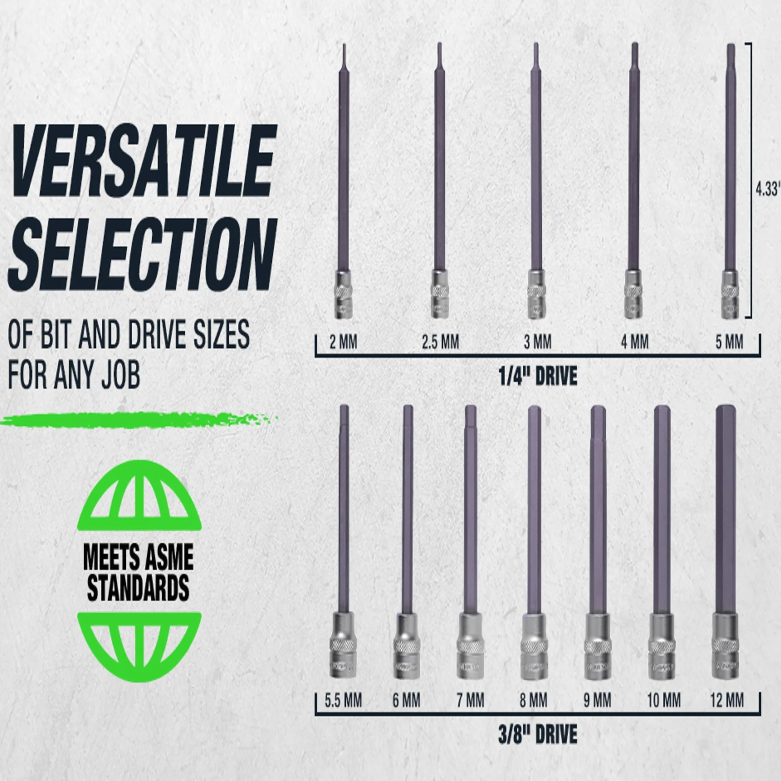OEMTOOLS 23538 12-częściowy zestaw nasadek sześciokątnych (metrycznych), zestaw kluczy imbusowych, bardzo długie metryczne gniazda imbusowe, zestaw nasadek imbusowych o długim zasięgu