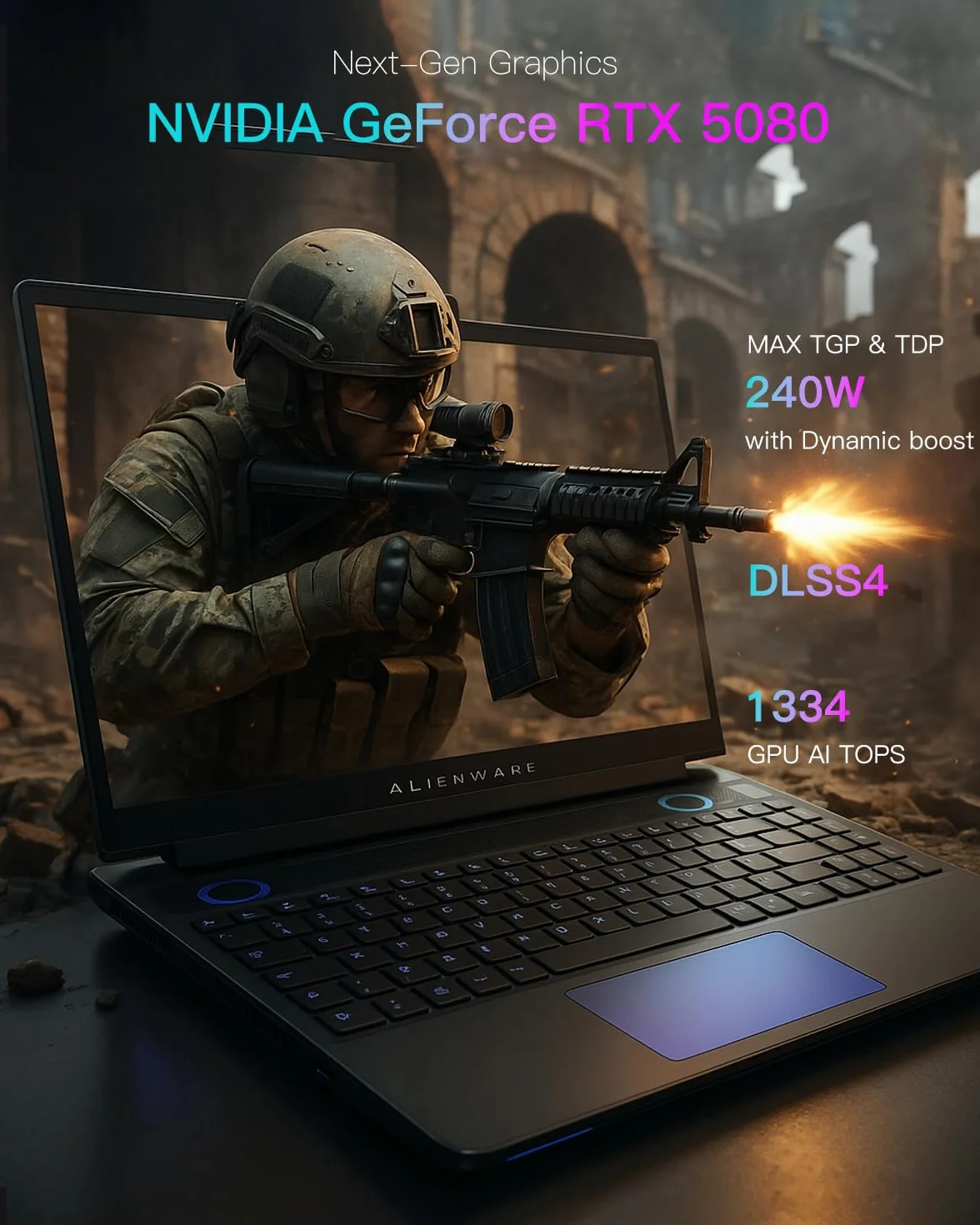 Alienware Area 51 Laptop do gier 16", RTX 5080 16 GB, Intel Ultra 9 275HX, 64 GB DDR5, QHD+ 240 Hz, Win11 Pro
