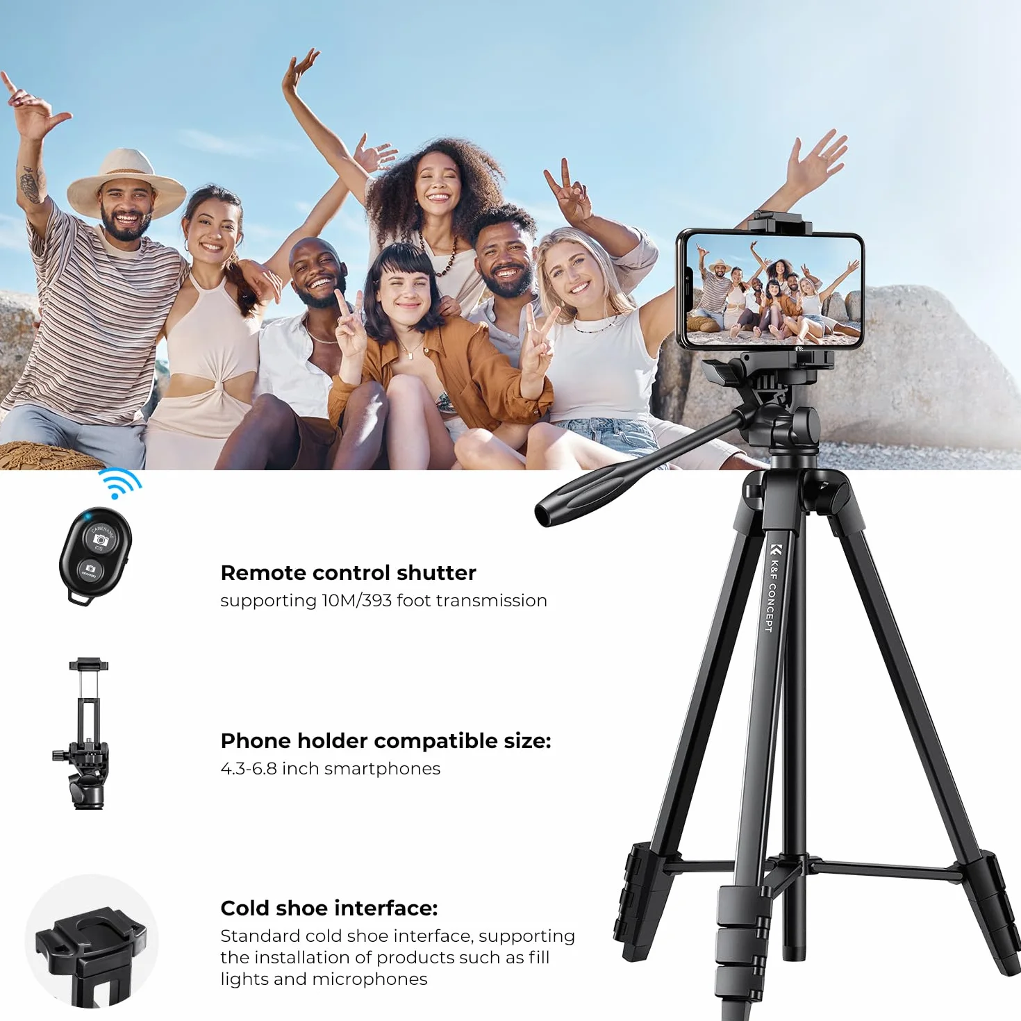 K&F CONCEPT Lekki statyw mobilny 152 cm Aluminiowy z pilotem Bluetooth dla Canon Nikon Sony DSLR Smartphone