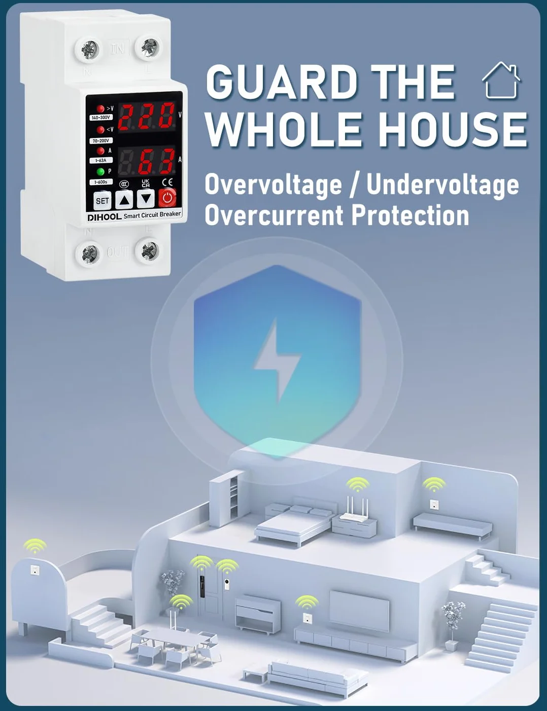 DIHOOL Ochrona przed przepięciem AC 230V 1-63A 8,8 KVA