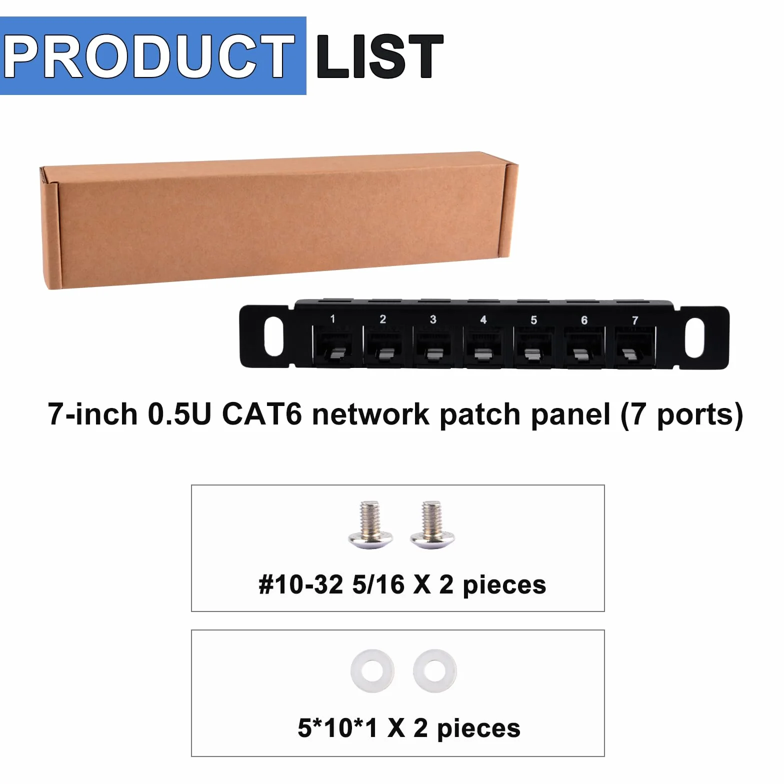 GeeekPi 7-calowy 0,5U 7-portowy panel krosowy CAT6 do szafy serwerowej
