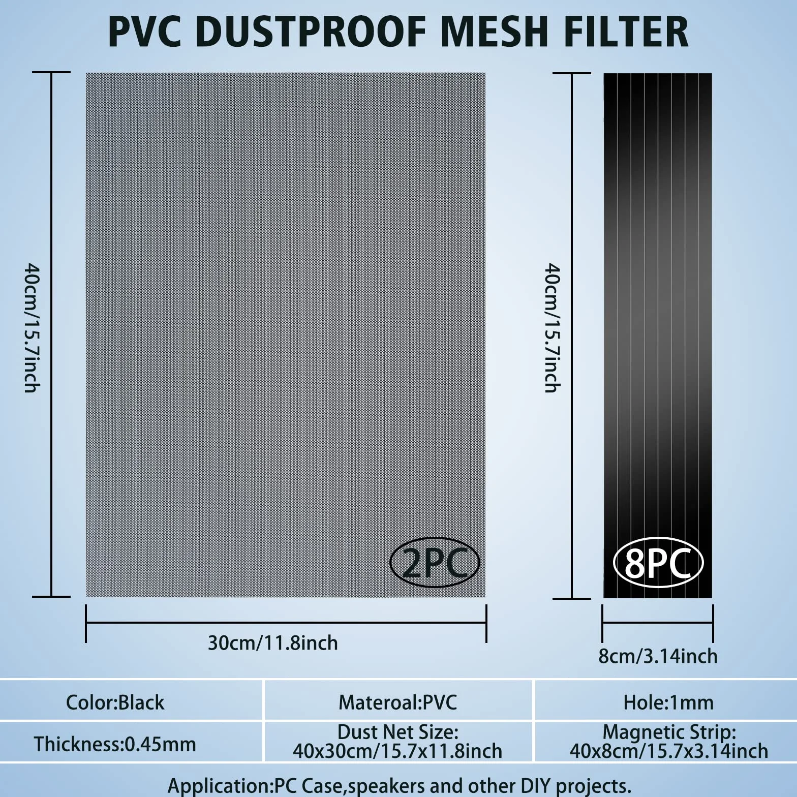 Filtr przeciwpyłowy PC Case 400x300 mm 2-pak siatka magnetyczna Czarny