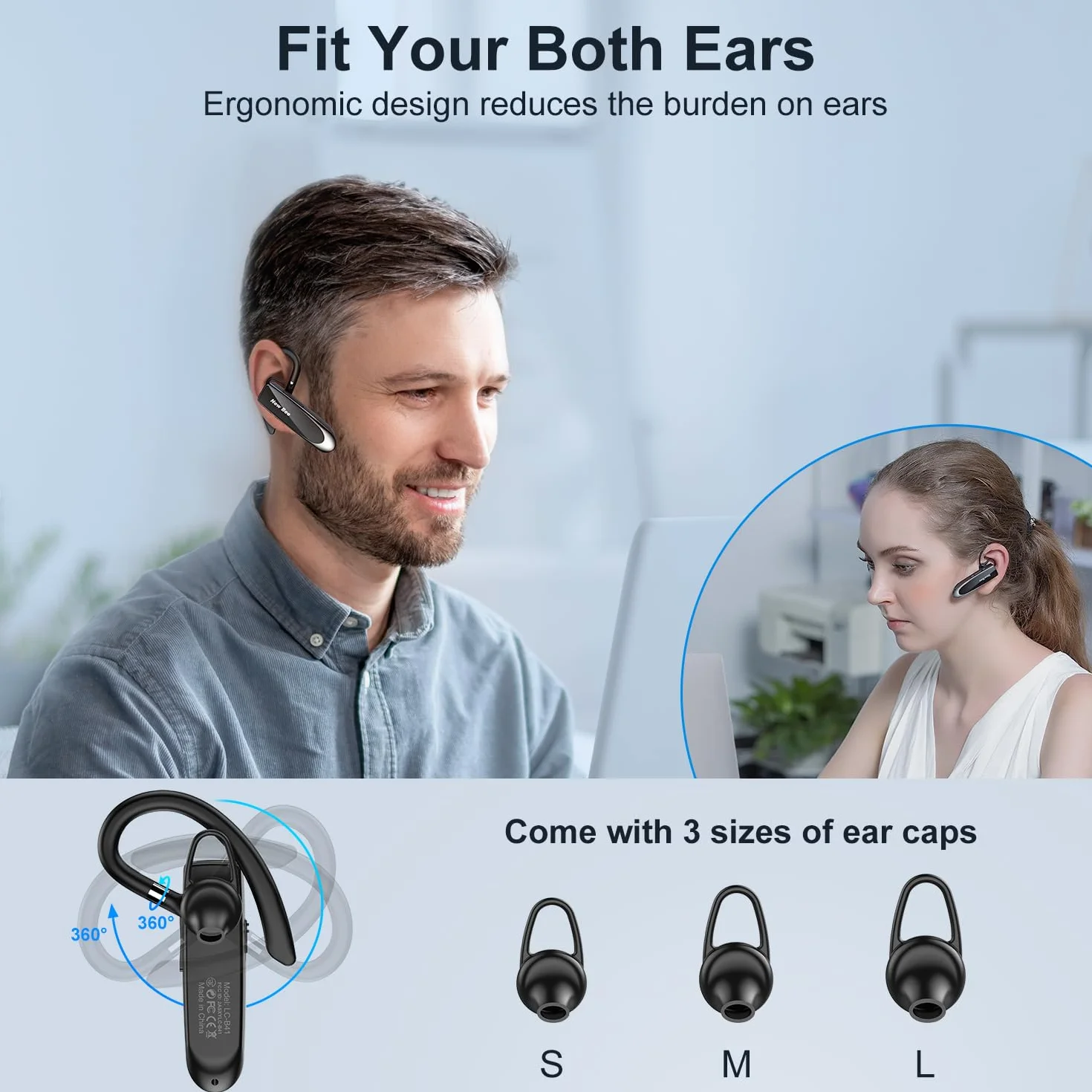 New Bee Zestaw słuchawkowy Bluetooth bezprzewodowy głośnomówiący z mikrofonem do iPhone Samsung Huawei 60 dni czuwania czarny
