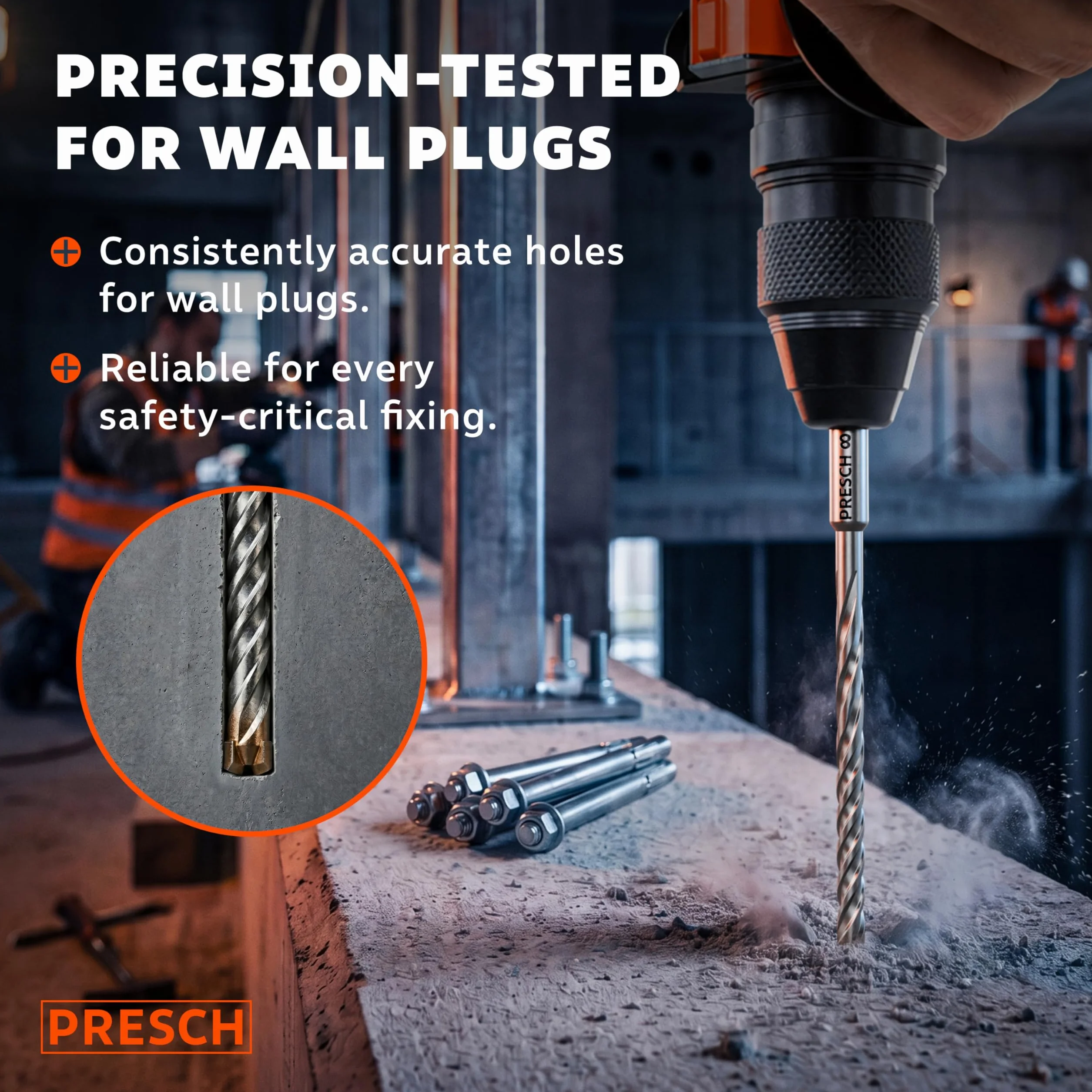 PRESCH Zestaw wierteł SDS plus 8mm (10 szt.) – Wiertła do betonu z 4 ostrzami z węglika i wskaźnikiem głębokości – Solidne wiertła udarowe do betonu zbrojonego, granitu, cegły i muru