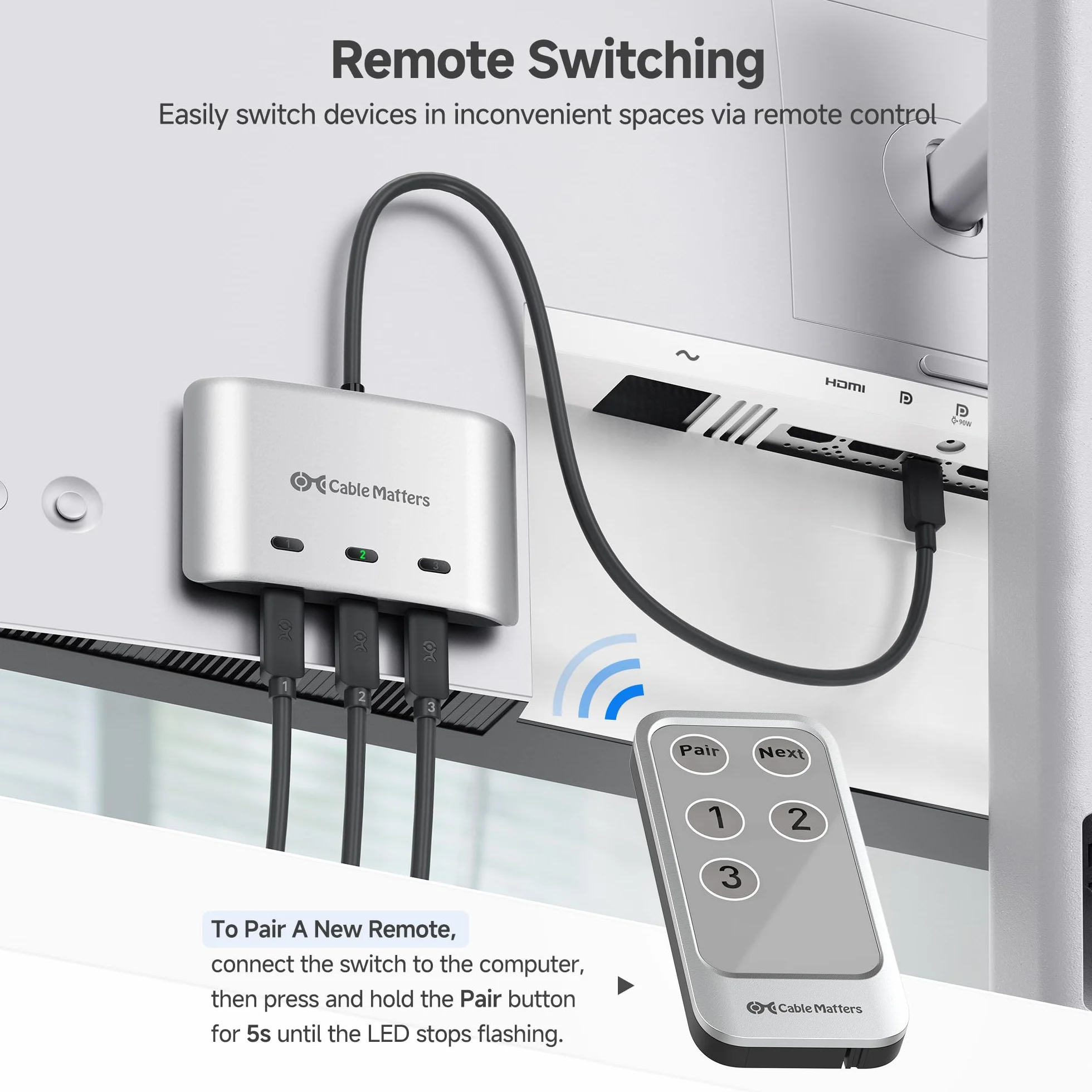 Cable Matters Przełącznik USB C 20 Gb/s 3 w 1 8K 30 Hz 4K 60 Hz 140 W PD Stacja Dokująca USB-C Thunderbolt