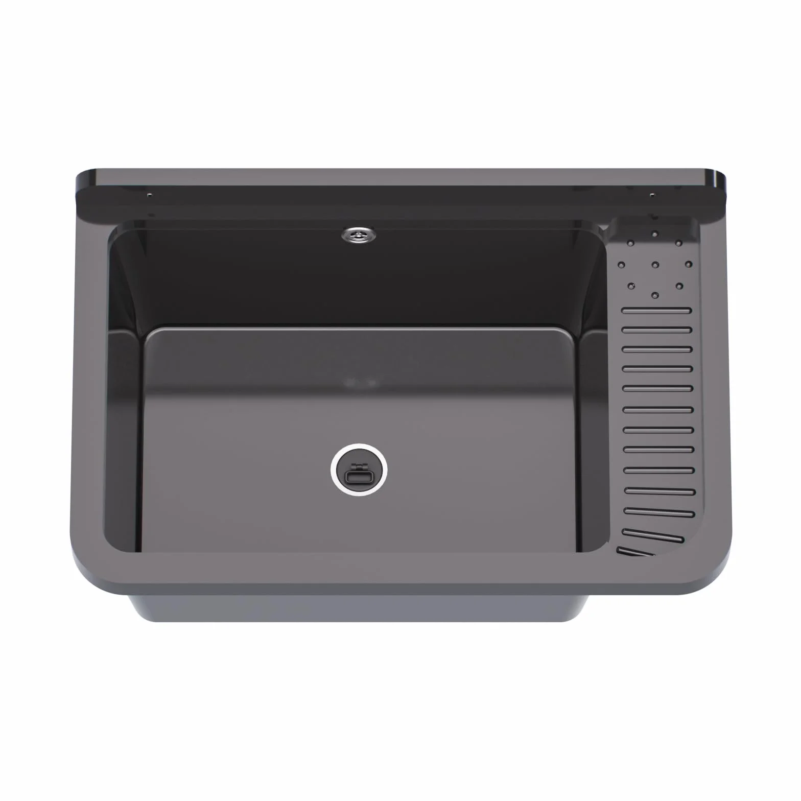 QLS Zlew PP 50,8x33,8 cm z syfonem i zestawem czarny | Do garażu, warsztatu i pralni. Odporny na ciepło, łatwy w czyszczeniu, z zestawem montażowym