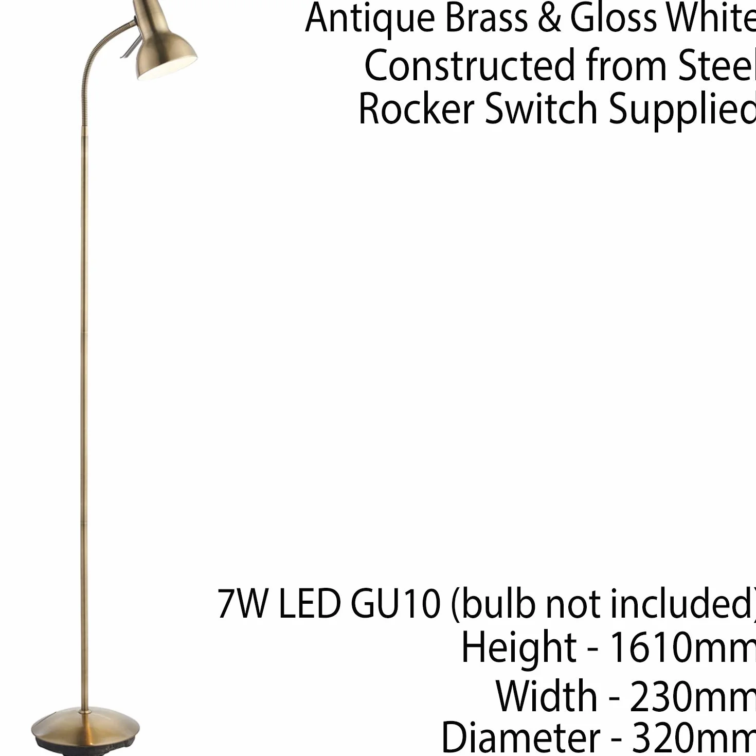 1,6 m regulowana wolnostojąca zakrzywiona lampa podłogowa z łukiem | antyczny mosiądz | 7 W GU10 LED włącznik/wyłącznik nastrojowe oświetlenie | krzesło nad głową światło do czytania salonu salonu salonu | nowoczesny wąski niski profil