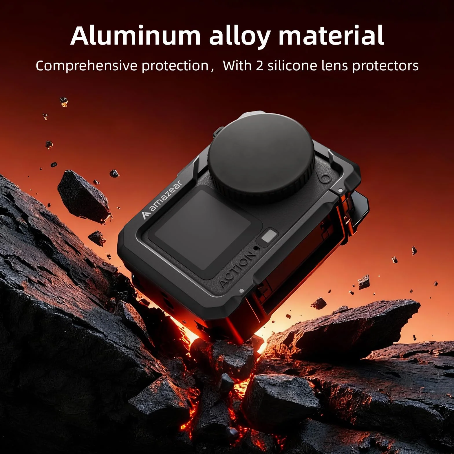 AMAZEAR Metalowa obudowa ochronna do akcesoriów DJI Osmo Action 6, wielofunkcyjna ramka użytkowa Action6 Pro, mocniejsza aluminiowa obudowa twarda obudowa z miękkimi silikonowymi nakładkami na