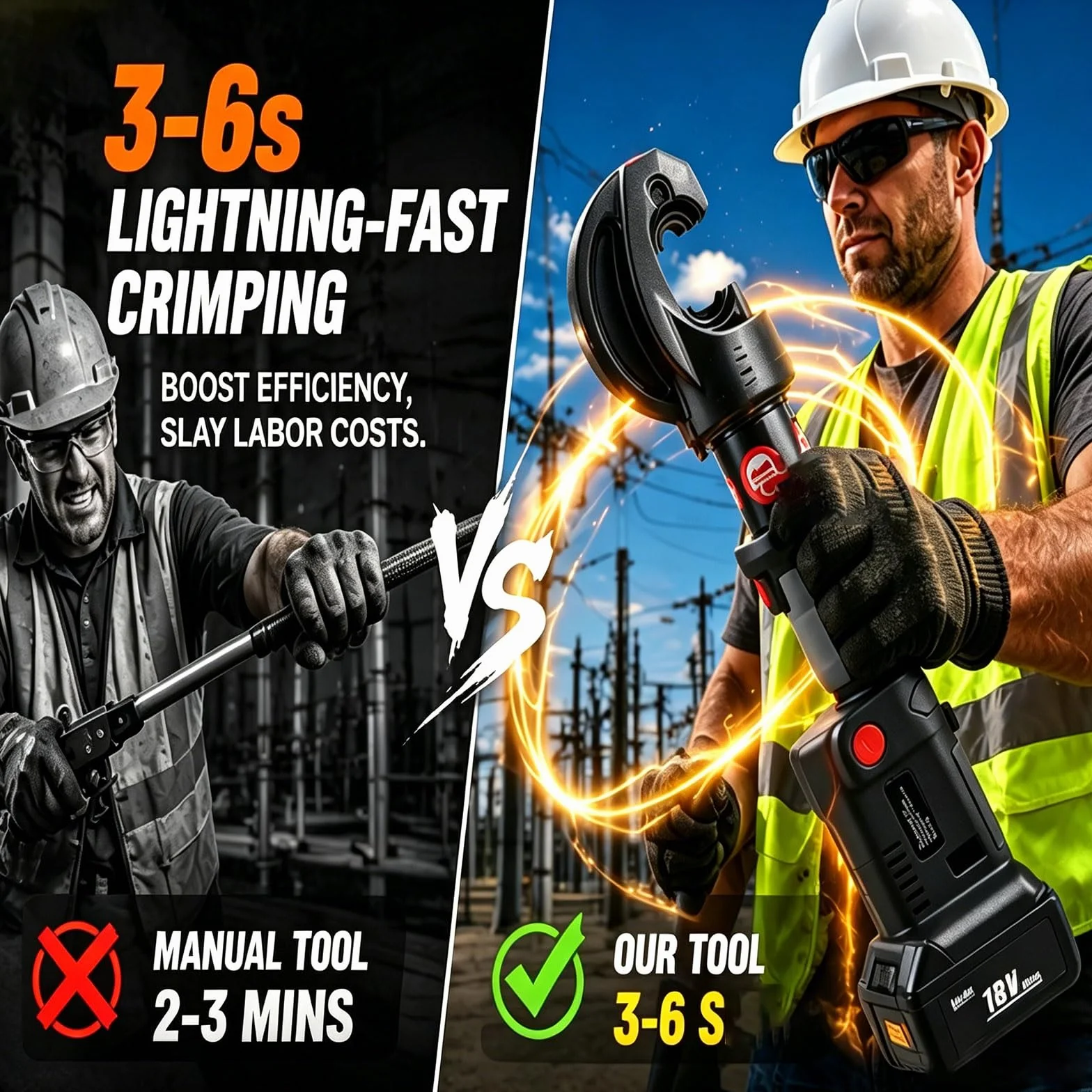 Praska Hydrauliczna do Rur na Akumulator 12T, Elektryczna Zaciskarka 18V Kabli 16-400mm², Zaciskarka PEX z Cyfrowym Wyświetlaczem LED i Podwójnym Zasilaniem Akumulatora