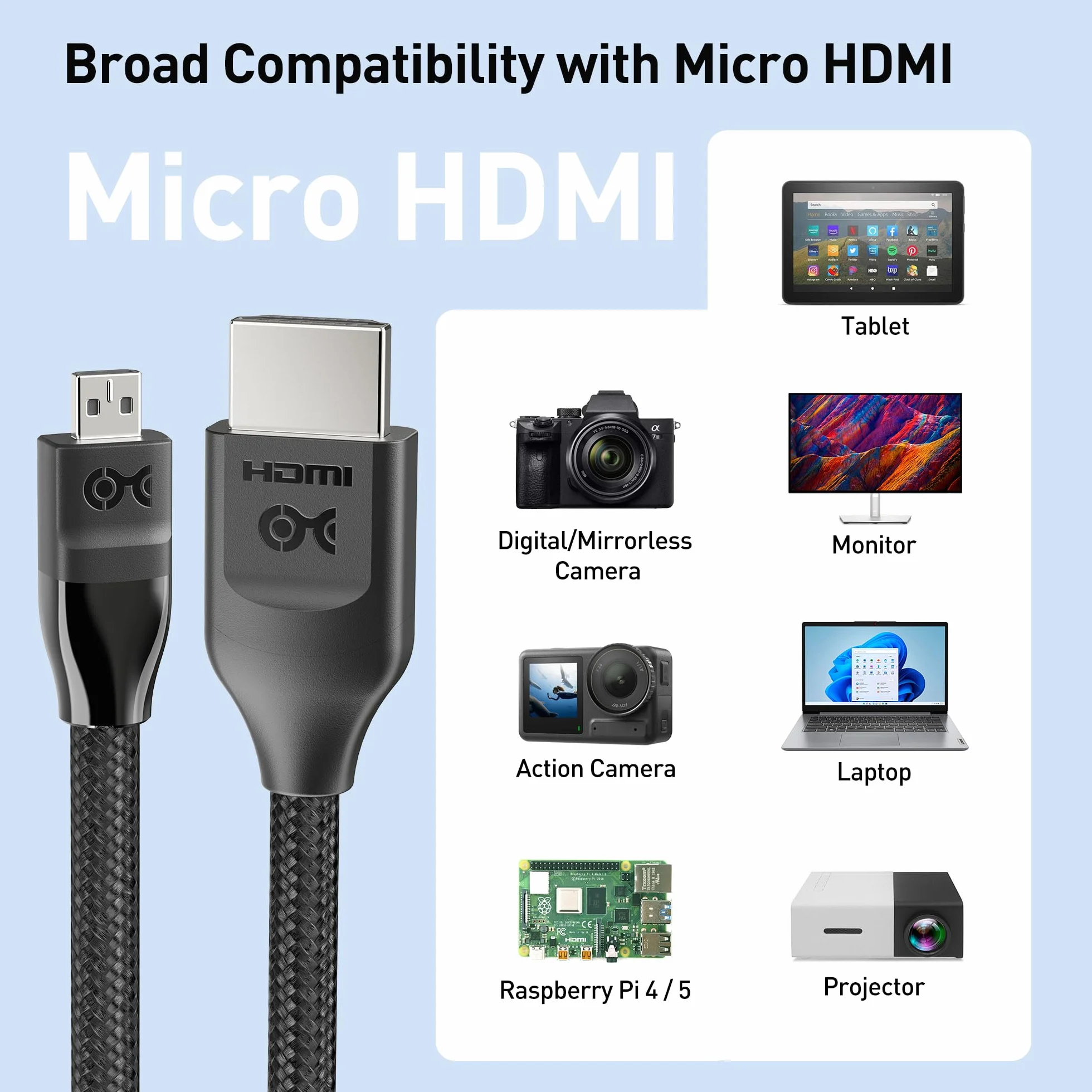Cable Matters Kabel micro HDMI do HDMI 2.1 48 Gb/s 8K 2 m 8K 60 Hz 4K 240 Hz HDR
