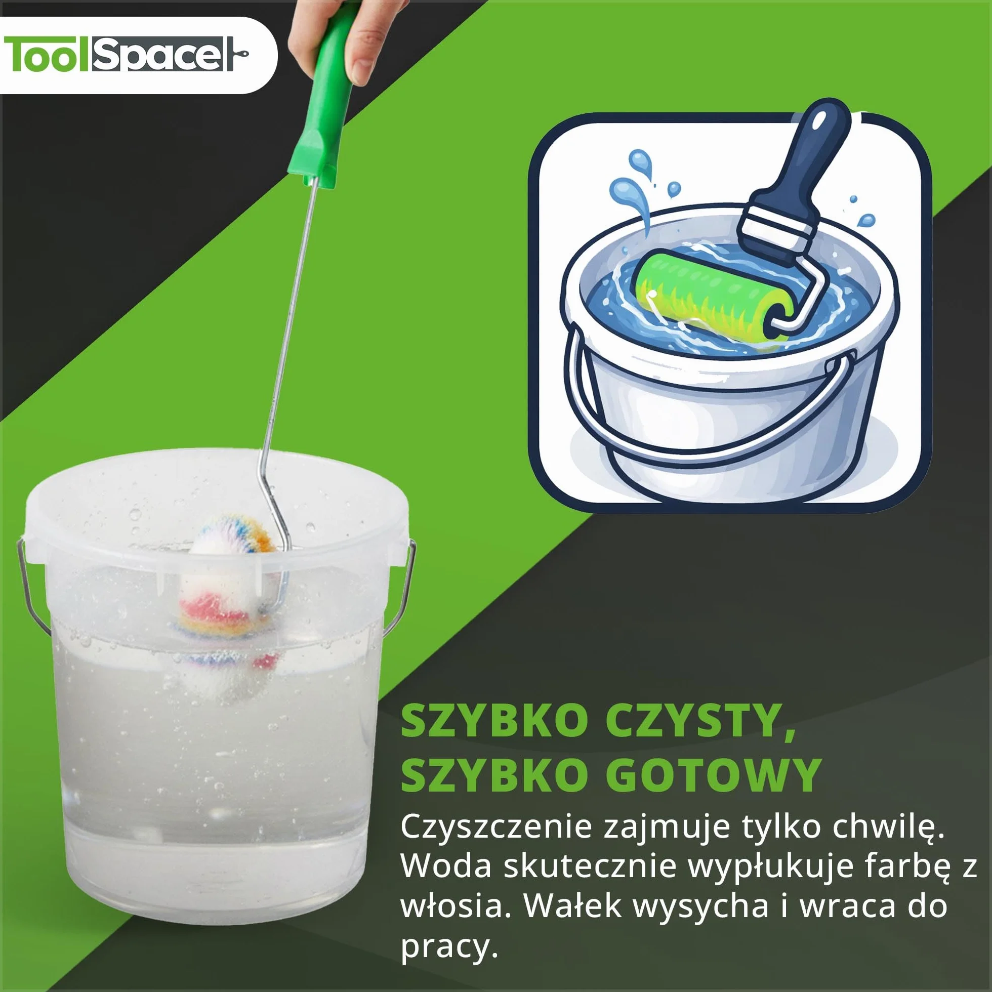 ToolSpace Wałek malarski, wałek narożny, profesjonalny wałek malarski, Ø 10,5 cm z rączką 39 cm, wałek malarski poliakrylowy, wałek narożny wewnętrzny, do farb ściennych - dla Wygodnej Pracy