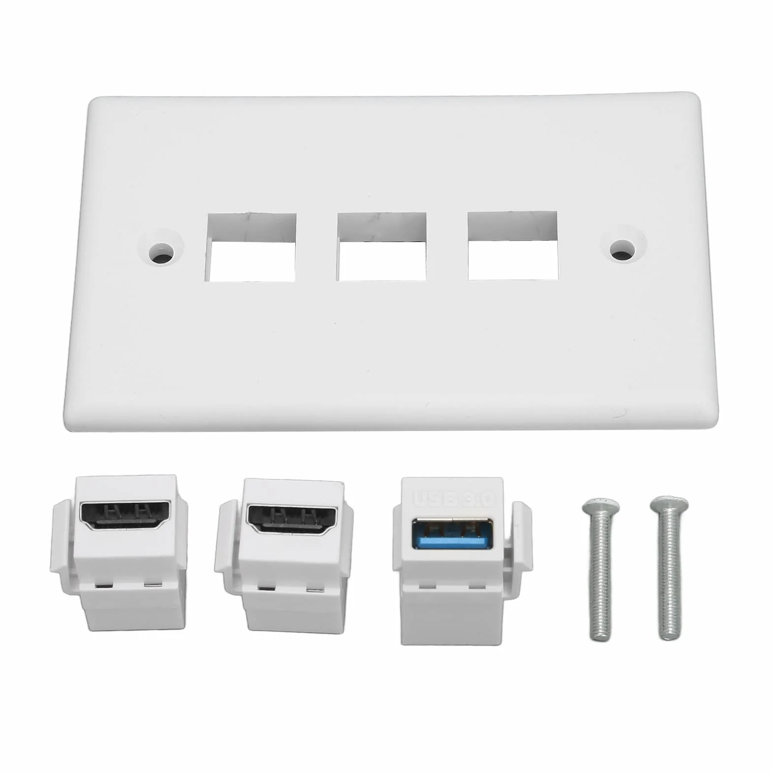 3-portowe Gniazdko ścienne HDMI z USB 3.0, Płyta ścienna Ethernet Bez Lutowania do Naściennych Telewizorów HD, Strumieniowe Odtwarzacze Wideo, Projektory, do Domowego Biura