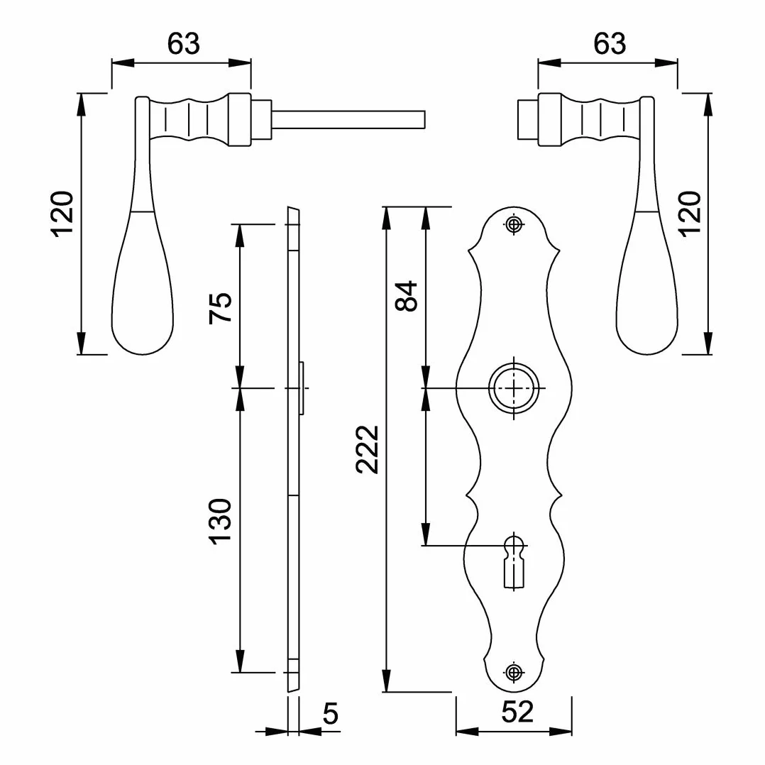 HOPPE Zestaw długich szyldów Weimar M112SLN/2007 MS F73 Bad SK/OL 78 mm DIN L/R