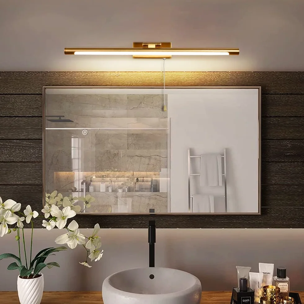 60cm Lampa LED do oświetlenia obrazu, 12W lustro łazienkowe, lampa ścienna z obrotową głowicą lampy do sypialni, 3000K hotelu restauracji stolik nocny, lampa do czytania 960lm mosiądz