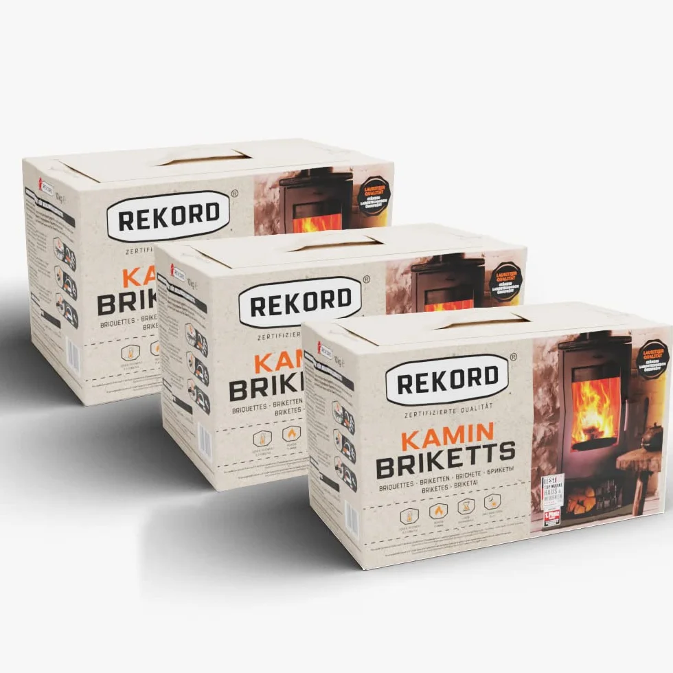 Brykiety z węgla brunatnego Rekord 3 x 10 kg, brykiety kominkowe, brykiety węglowe, piece, wiązki, kominek, brykiet grzewczy