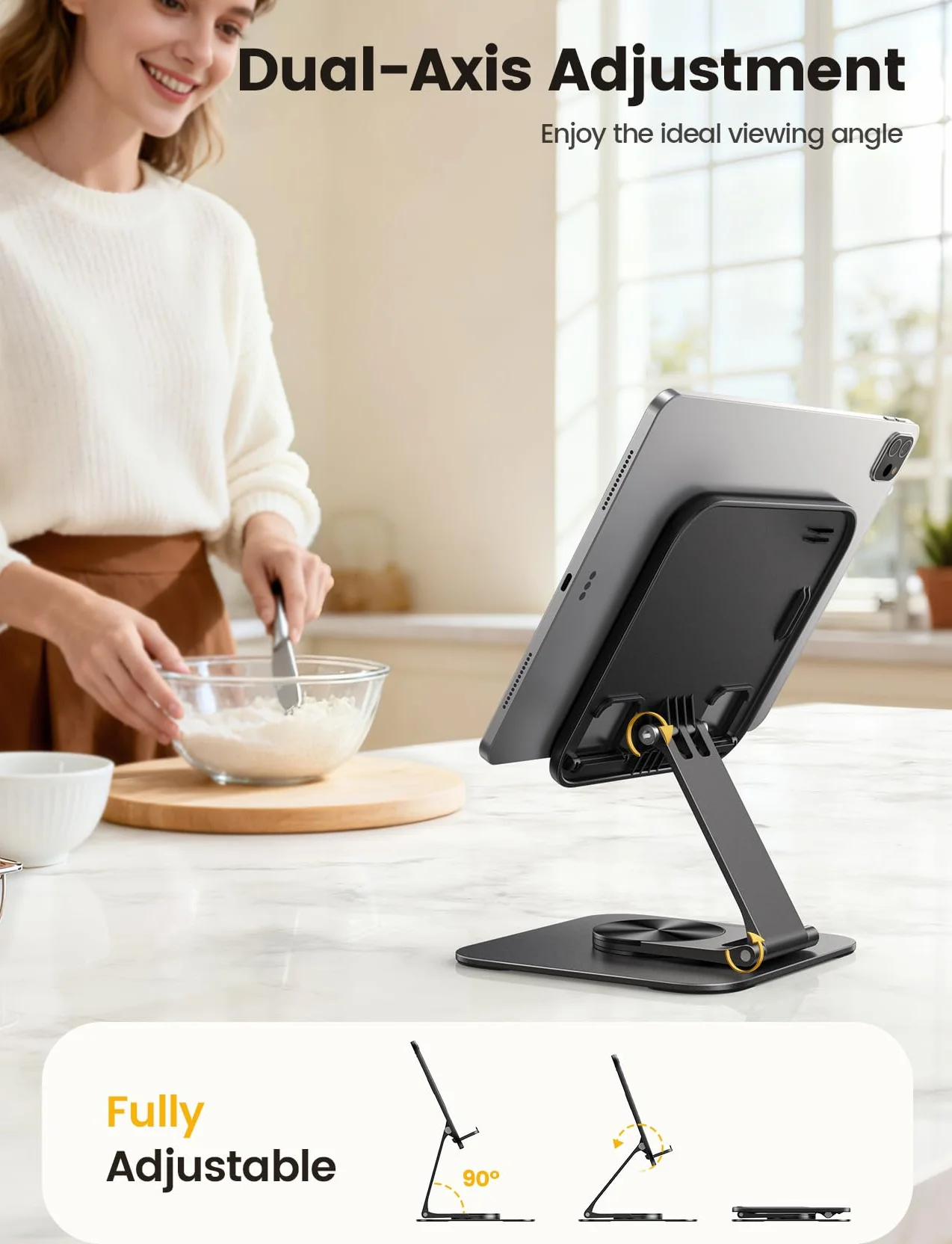 Lamicall stojak na tablet, uchwyt stołowy - [360° obrotowa metalowa podstawa] składany stojak na iPad do biurka, regulowany uchwyt na tablet, stojak na tablety dla iPad Pro Air Mini, Samsung, 4,7-13"
