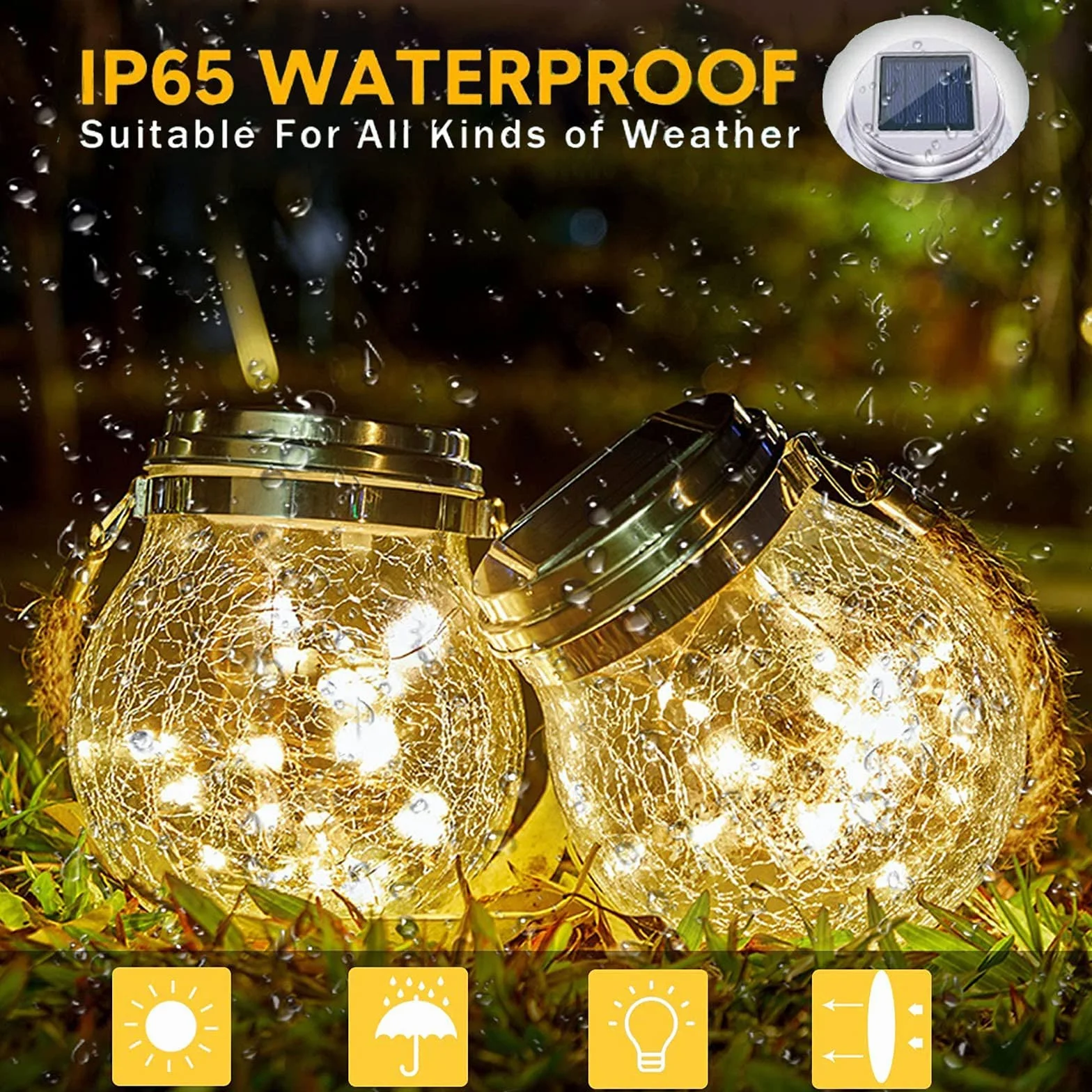 Lampy solarne ogrodowe - XRR 2 sztuki 30LED solarna latarnia wisząca szklana latarnia lampa solarna stołowa do zewnątrz IP65 wodoszczelna lampa solarna stołowa do patio, imprezy, dekoracje