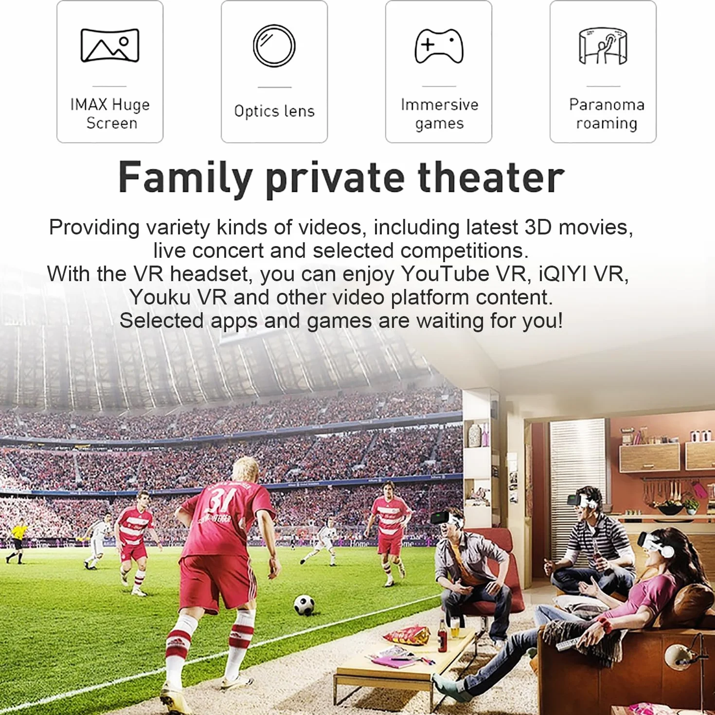 LONGLU Zestaw słuchawkowy 3D do wirtualnej rzeczywistości kompatybilny z iPhone 16 15 Pro Max Mini X R 12 11, Samsung 4,7-6,7", Android