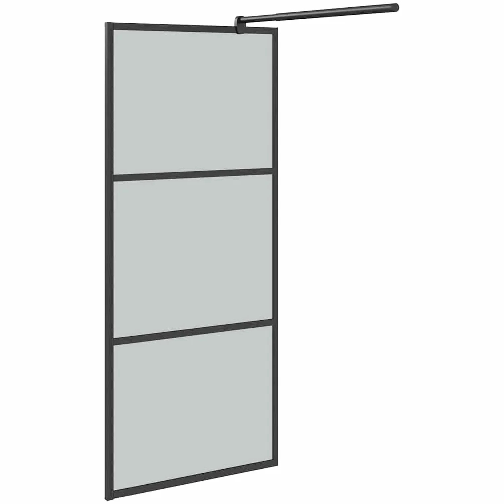 Ścianka prysznicowa do prysznica Walk-in, 90 x 195 cm, ciemna, szkło ESG, czarna, 5 mm, ochrona przed pryskaniem, rama aluminiowa, regulowany profil, drążek podporowy 70 do 120 cm