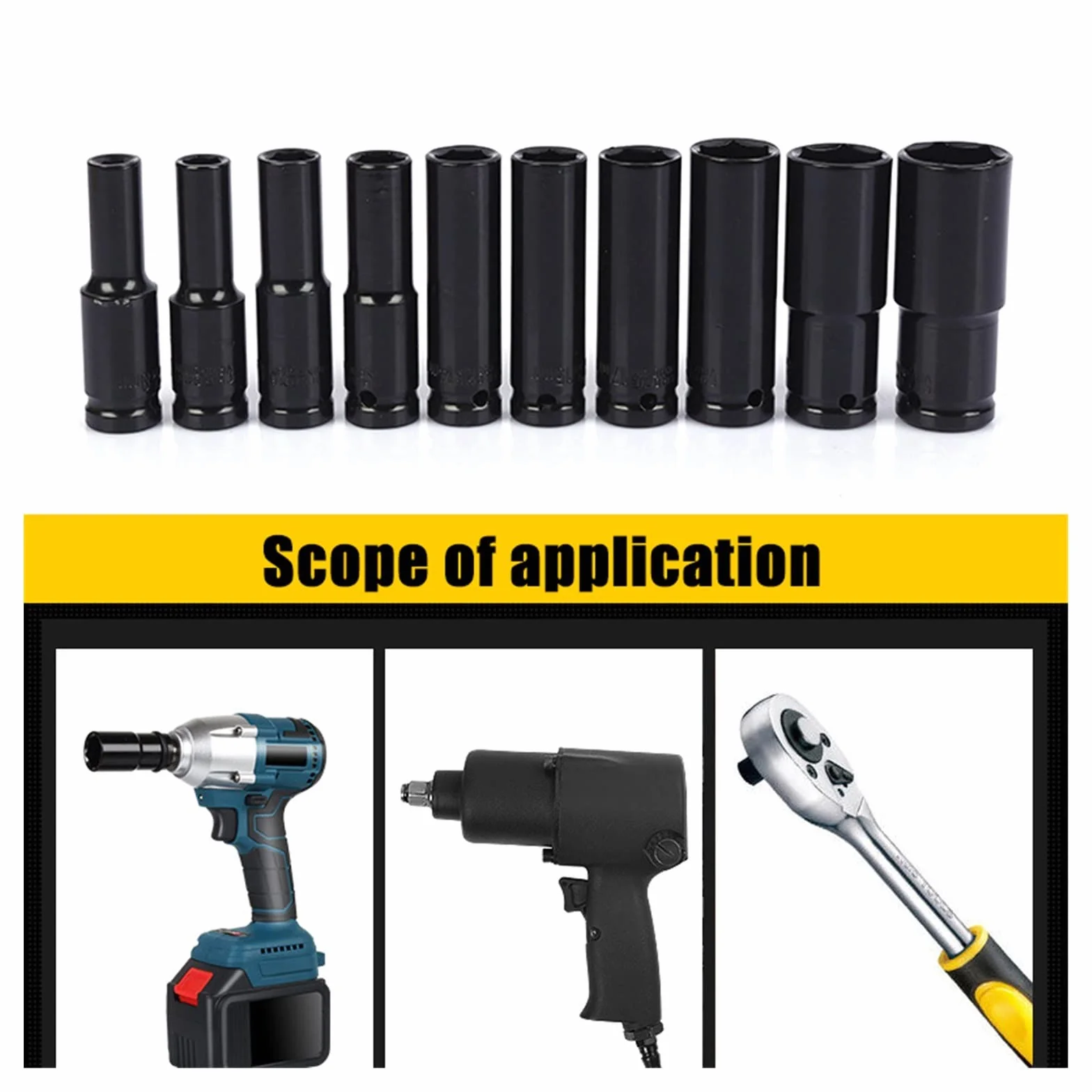 Organizator kluczy 10 sztuk 8-24mm 1/2" napęd głęboki zestaw nasadek udarowych Heavy Duty metryczne narzędzie garażowe do adaptera klucza zestaw narzędzi ręcznych zestaw kluczy