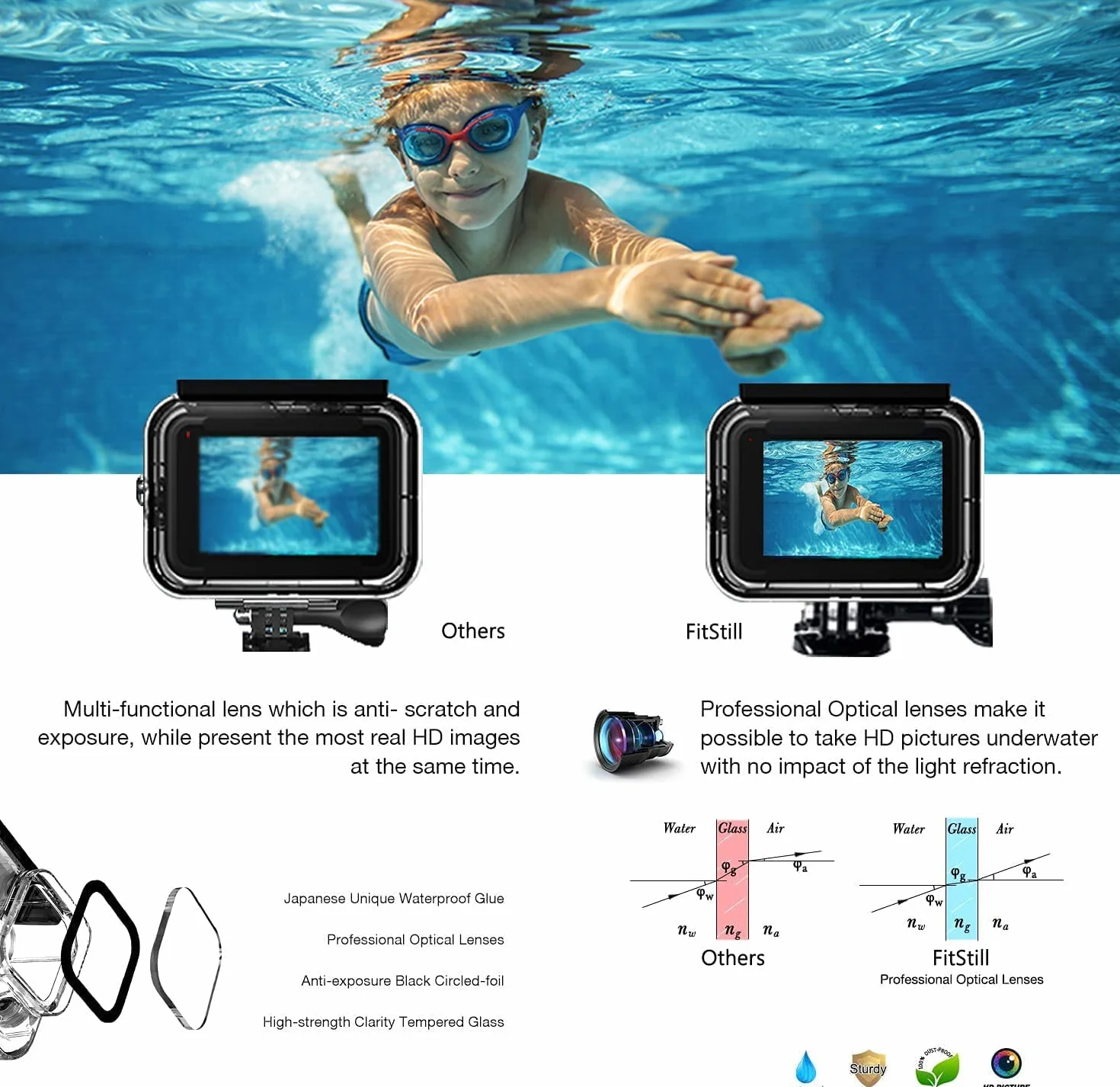 FitStill Wodoszczelna obudowa do nurkowania 60 m do GoPro Hero 8 Black