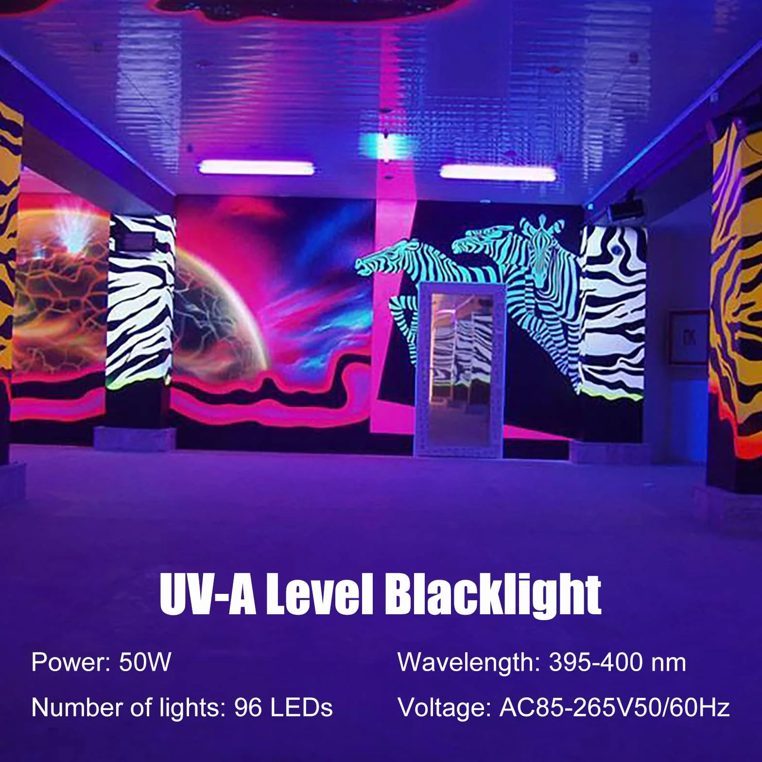 50W Blacklight LED, UV Blacklight Lamp z wtyczką i przełącznikiem, IP66 wodoodporny UV Spotlight Outdoor, Blacklight z 96 LED, UV Light Tube dla Party Fluorescent Malarstwo