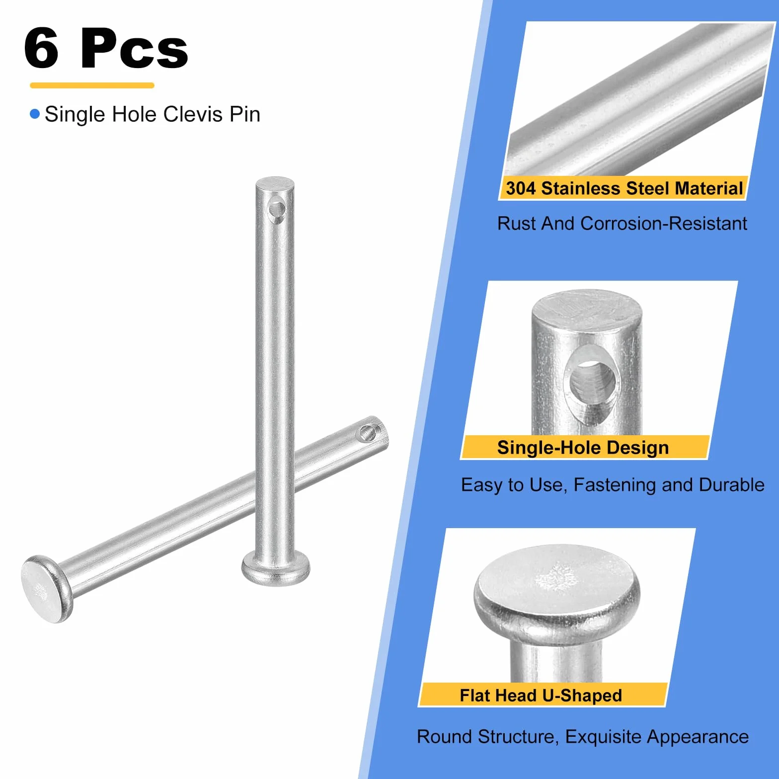 QUARKZMAN 6 sztuk M5 x 50 mm pojedynczy otwór sworzeń widelca 304 stal szlachetna płaski łeb trzpień Hitch Pin do przyczepy, zatrzasków, naprawy mechaniki, montażu mebli, wyposażenia przemysłowego