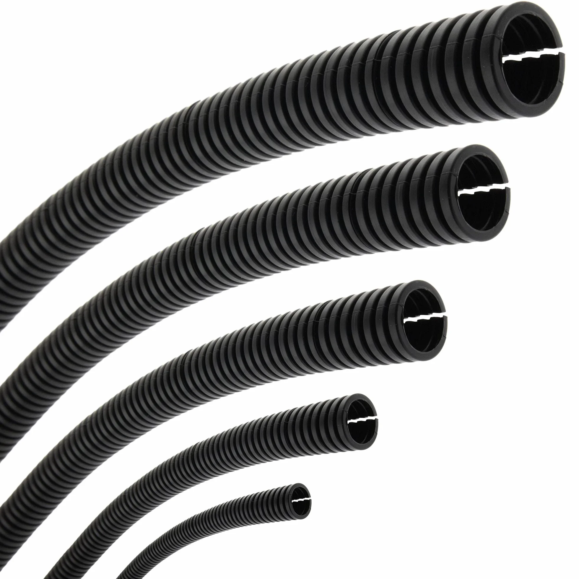 SeKi Elastyczna rura falista, średnica wewnętrzna 12 mm, 2 metry, szczelina, otwarta, ochrona przed kunami, pusta rura, osłona kabla - czarna, Ø 12 mm, wewnętrzna