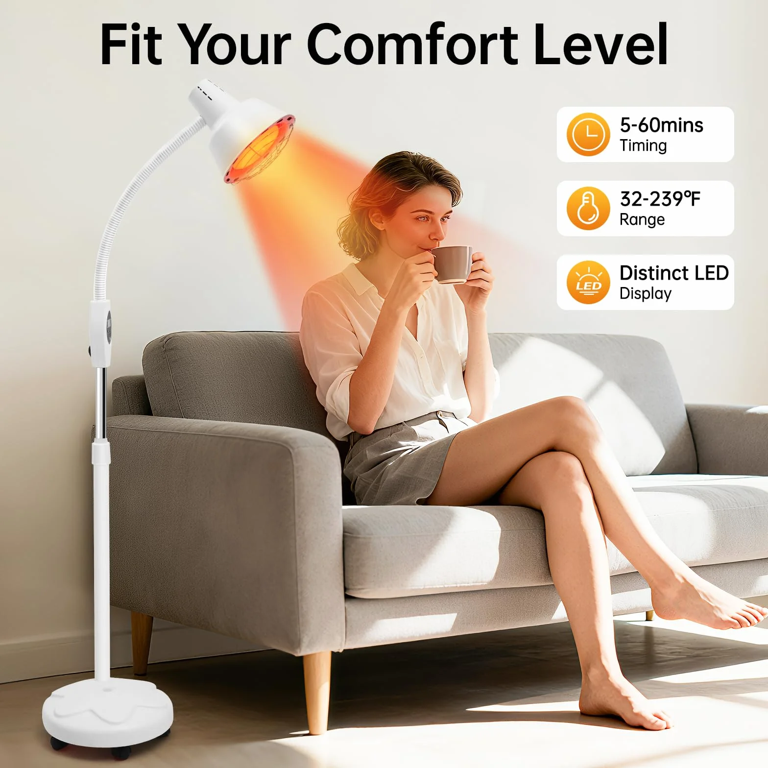 Lampa grzewcza 275 W, czerwone światło, lampa na podczerwień, lampa stojąca, lampa stojąca o 360°, czerwone światło, do terapii, do masażu salonowego, leczenia przeziębienia i napięcia mięśni