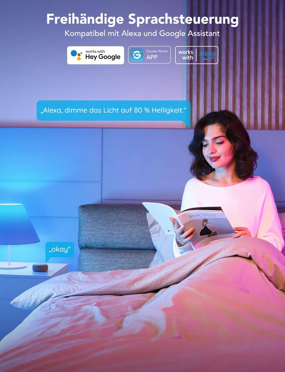 Govee Inteligentna żarówka E27, 1000 lm, Alexa RGBWW, możliwość ściemniania, Wi-Fi i Bluetooth, inteligentna żarówka 75 W, 54 sceny, 16 milionów kolorów DIY, 1 sztuka