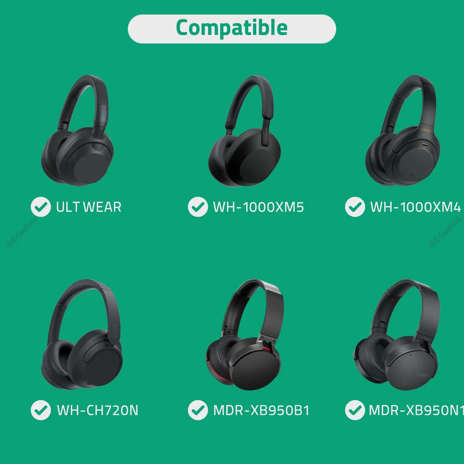 Geekria QuickFit Kabel audio kompatybilny ze słuchawkami Sony WH-1000XM5 1000XM4 1000XM3 XB910N XB900N CH710N CH700N H910N MDR-XB950BT 1AM2, wymienny kabel stereo 3,5 mm (1,2 m)