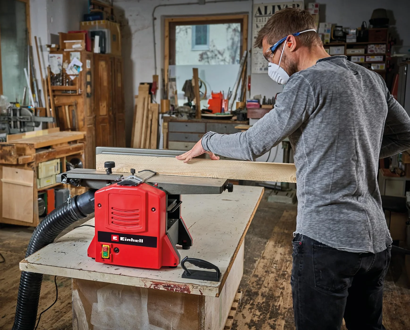 Einhell TC-SP 204/2 strugarka stacjonarna (1500 W, 9000 min-1, szerokość strugarki 204 mm, stabilna konstrukcja do zagęszczania i profilowania, wysuwany wspornik dozujący)