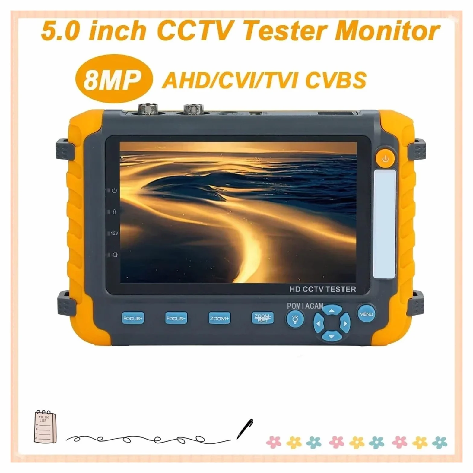 Tester CCTV, IV8W 5,0-calowy monitor CVBS 8MP AHD/CVI/TVI Tester CCTV kamery 4 w 1 Przenośny tester Obsługa wejścia PTZ VGA