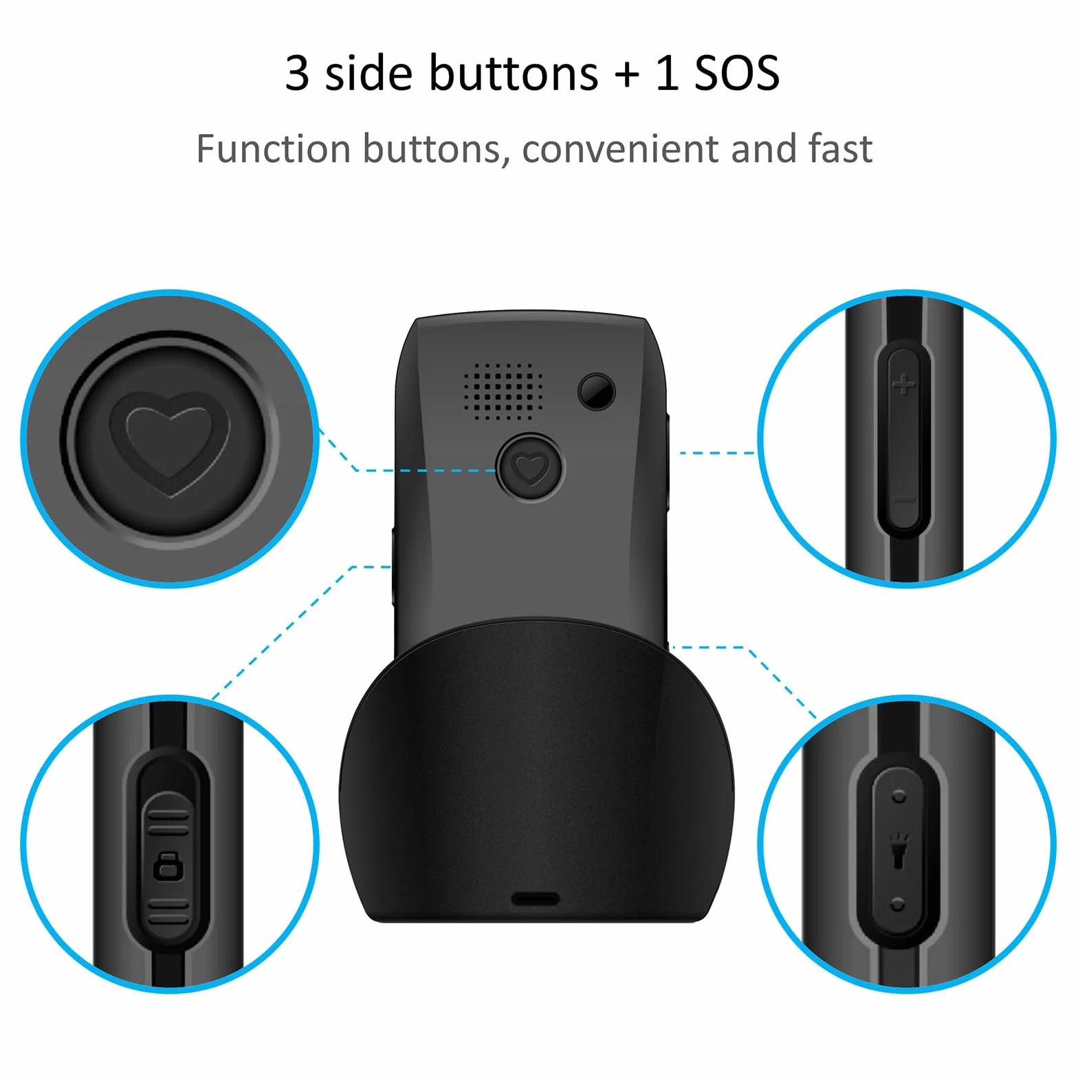 artfone Starszy telefon komórkowy z dużymi przyciskami, LTE telefony dla osób starszych, funkcja SOS, wysoka głośność, bateria 1400 mAh, podstawa ładująca z USB C1 4G, czarny