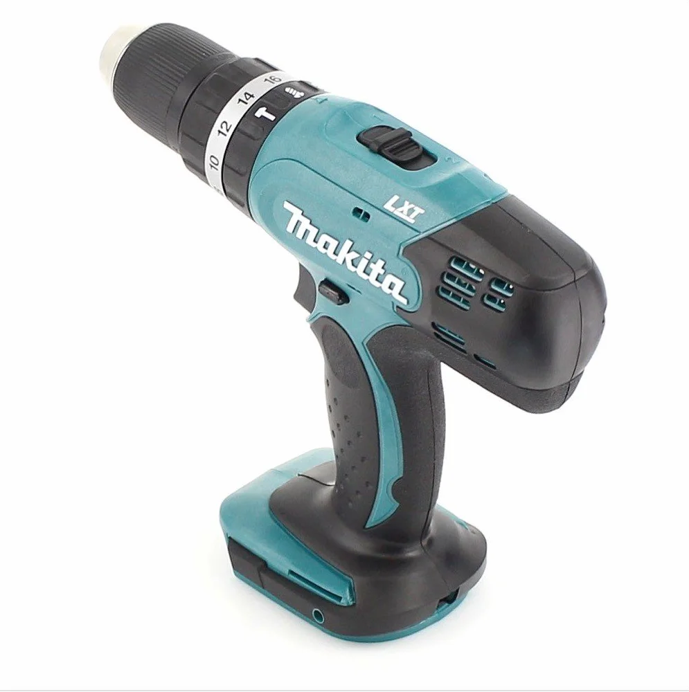 Makita Akumulatorowa wiertarka udarowa DHP453 Solo 18 V, czarna, niebieska, zasilana bateriami